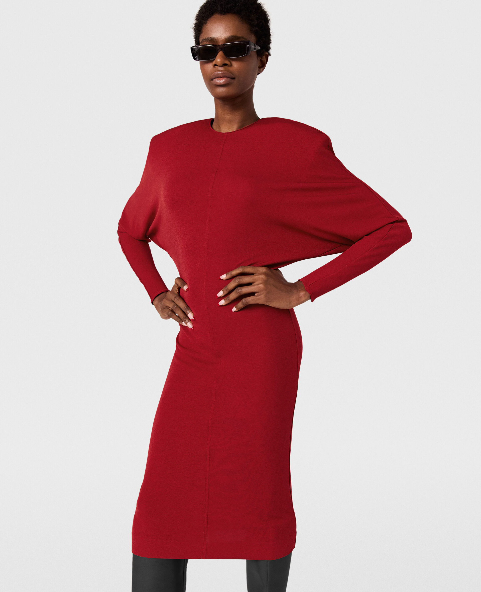 Robe midi à manches longues gants-Rouge-model
