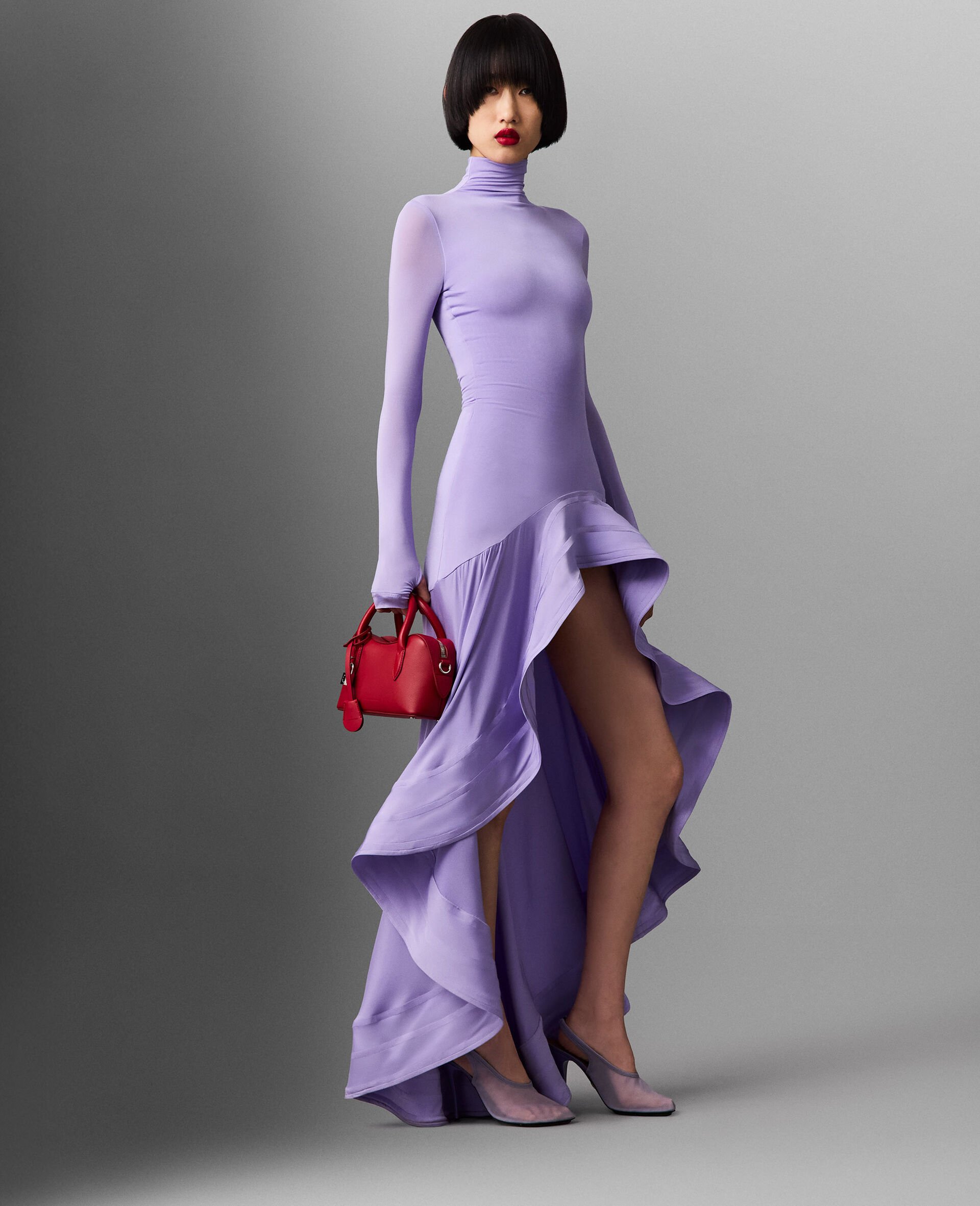 Crepe Jersey Frill Cocktail Dress-Purple-medium