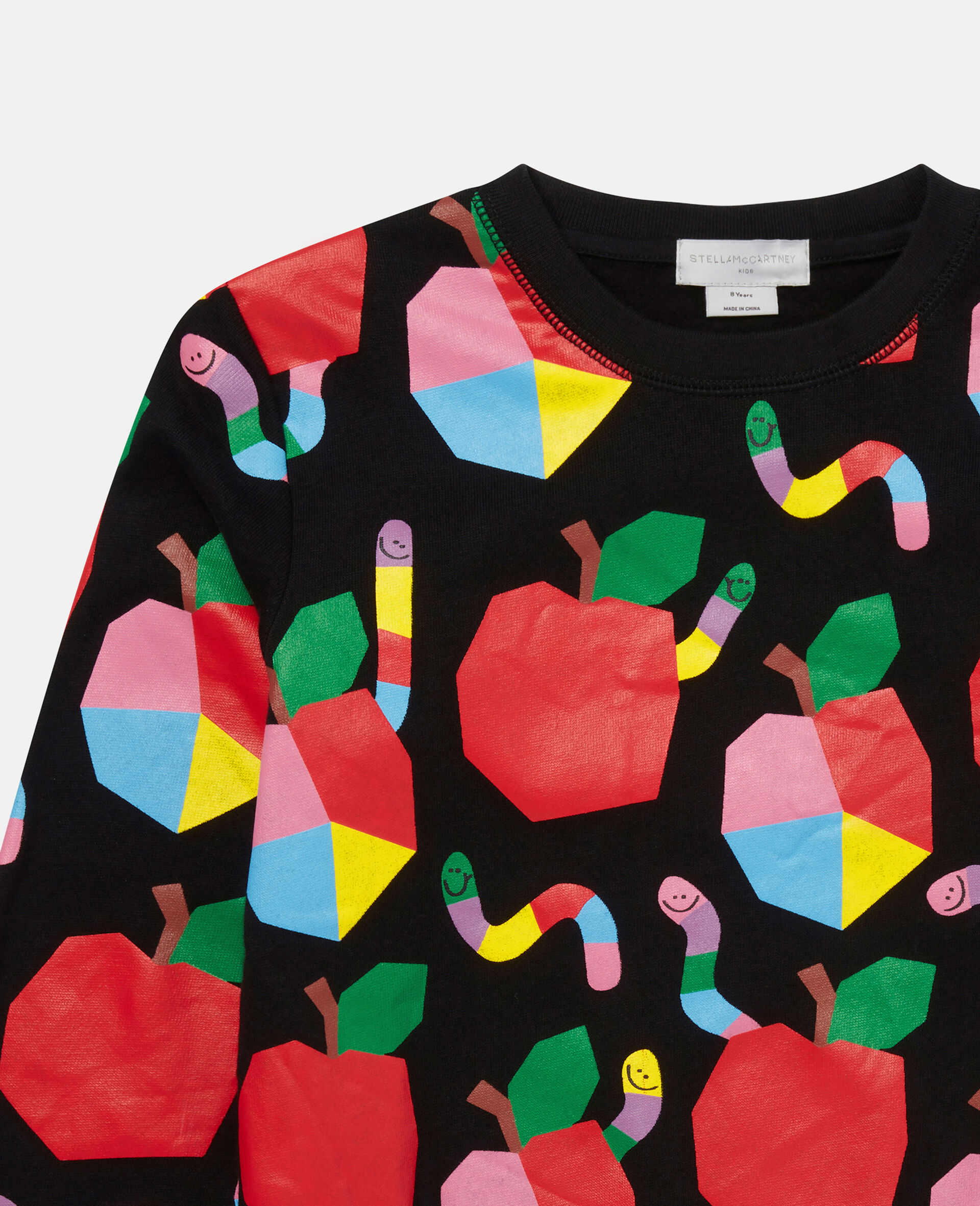 Apples & Worms Print Fleece Sweatshirt-Black-large image number 1