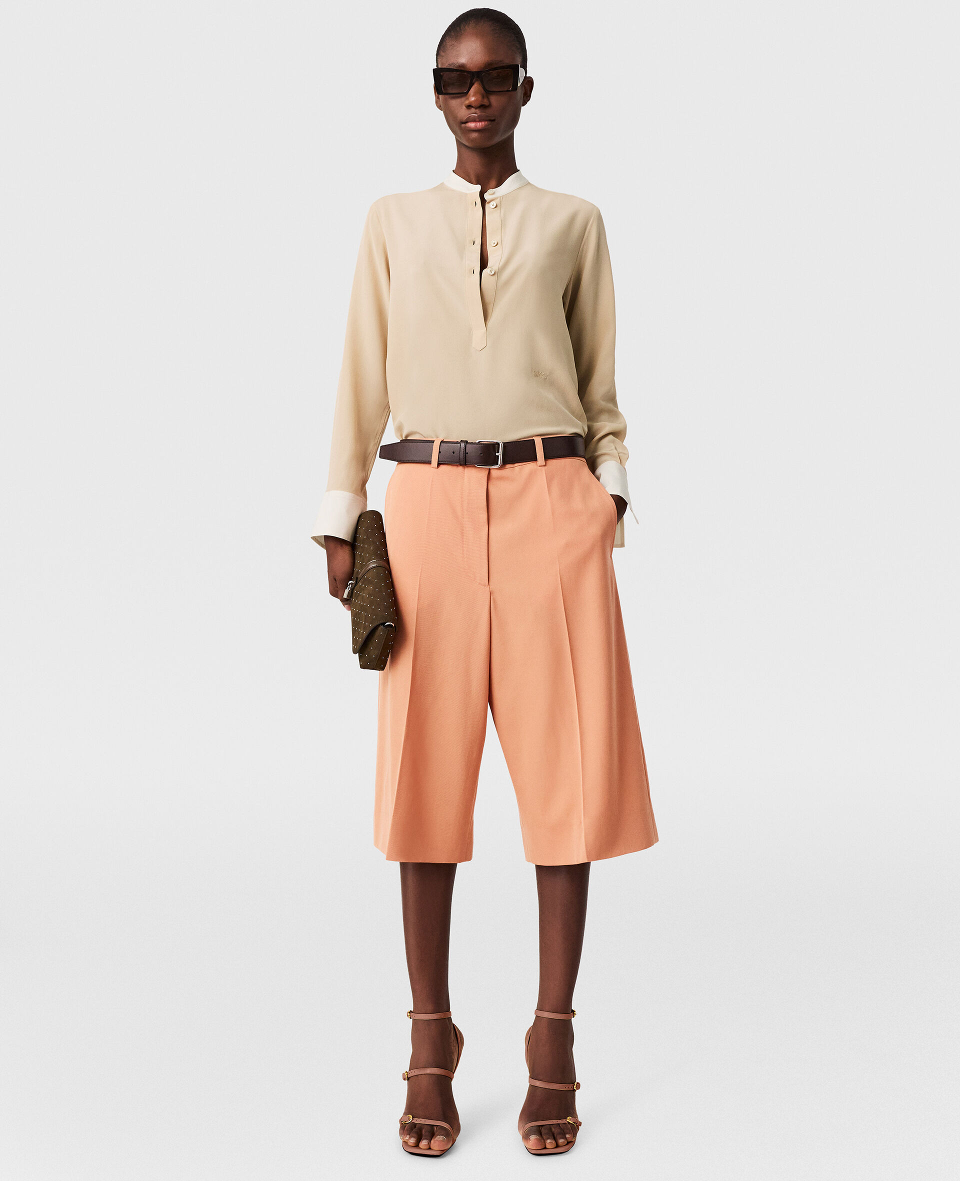 撞色饰片祖父领衬衫-棕色-large image number 4