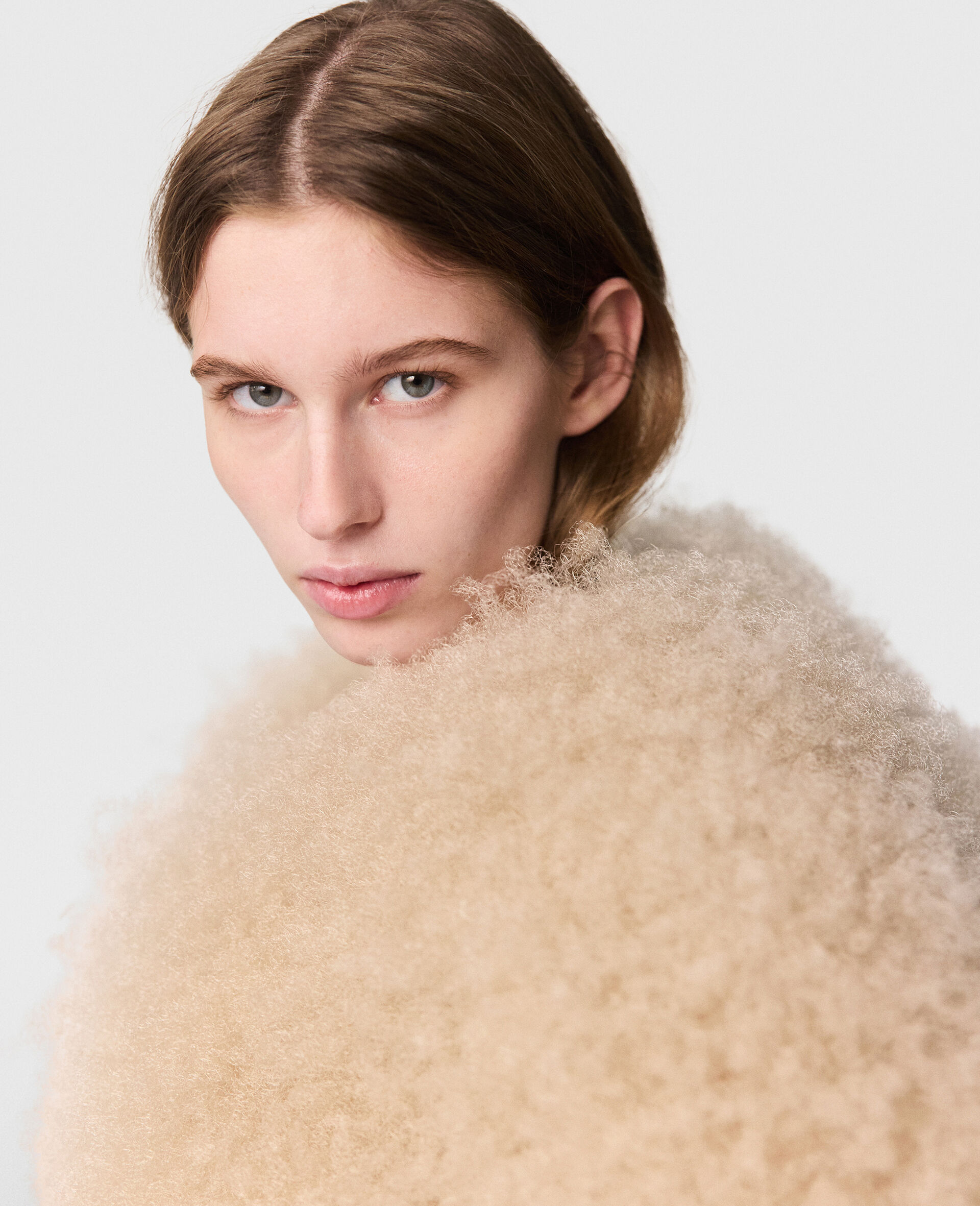 Fluffy Peekaboo Long Sleeve Cardigan -Beige-large image number 3