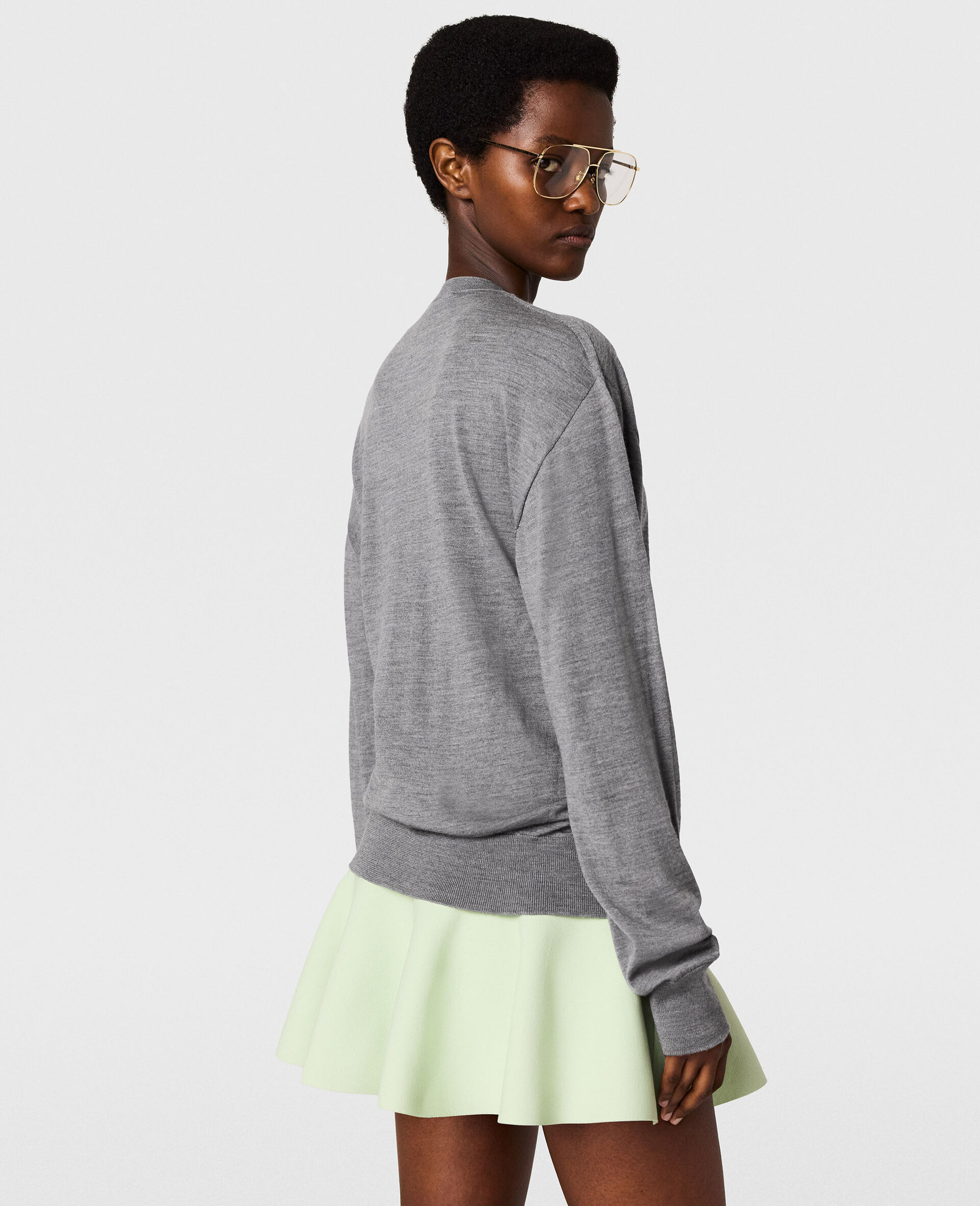 Mini jupe a basque en maille compacte-Vert-large image number 3