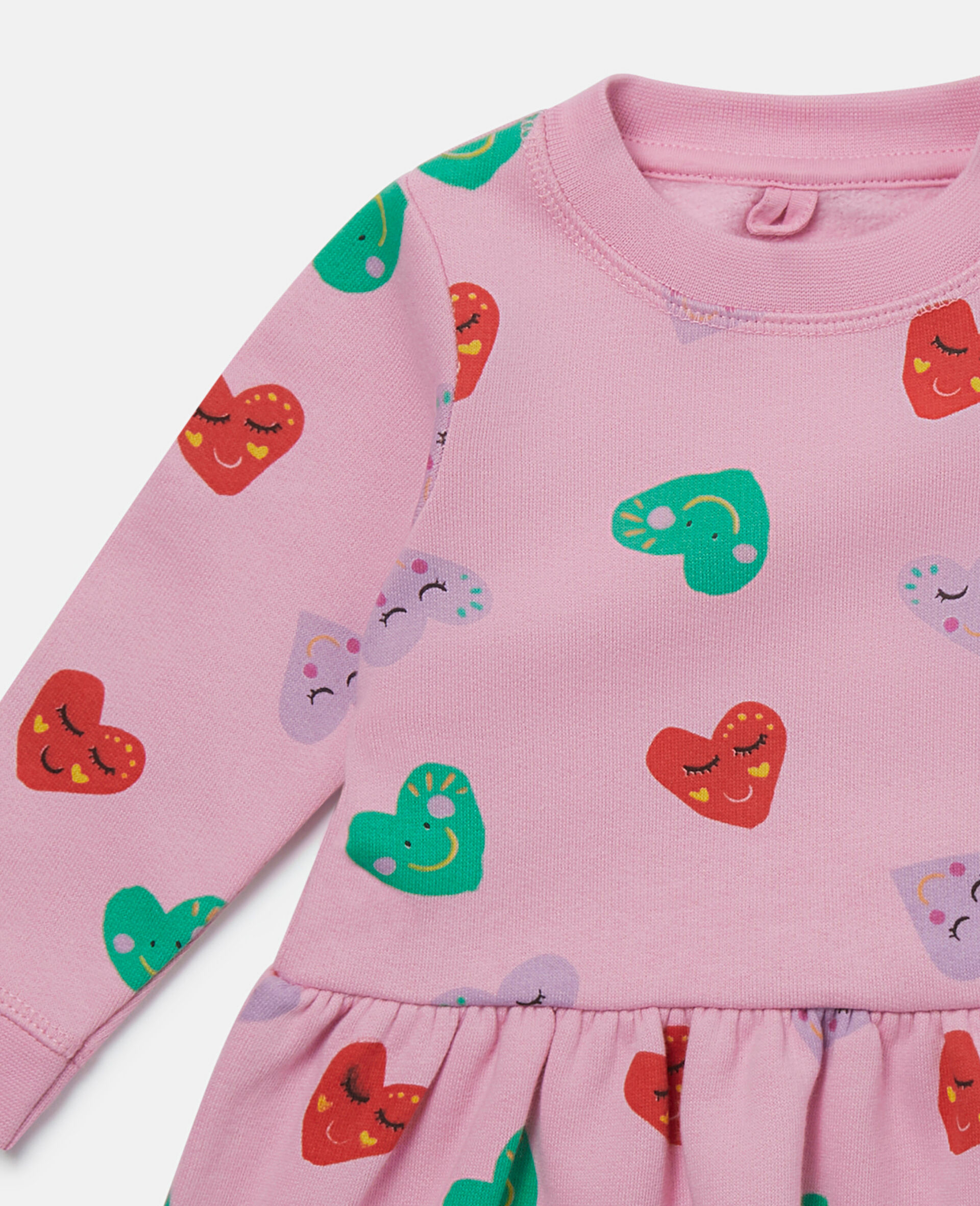 Smiling Heart Print Skater Dress-Pink-large image number 1