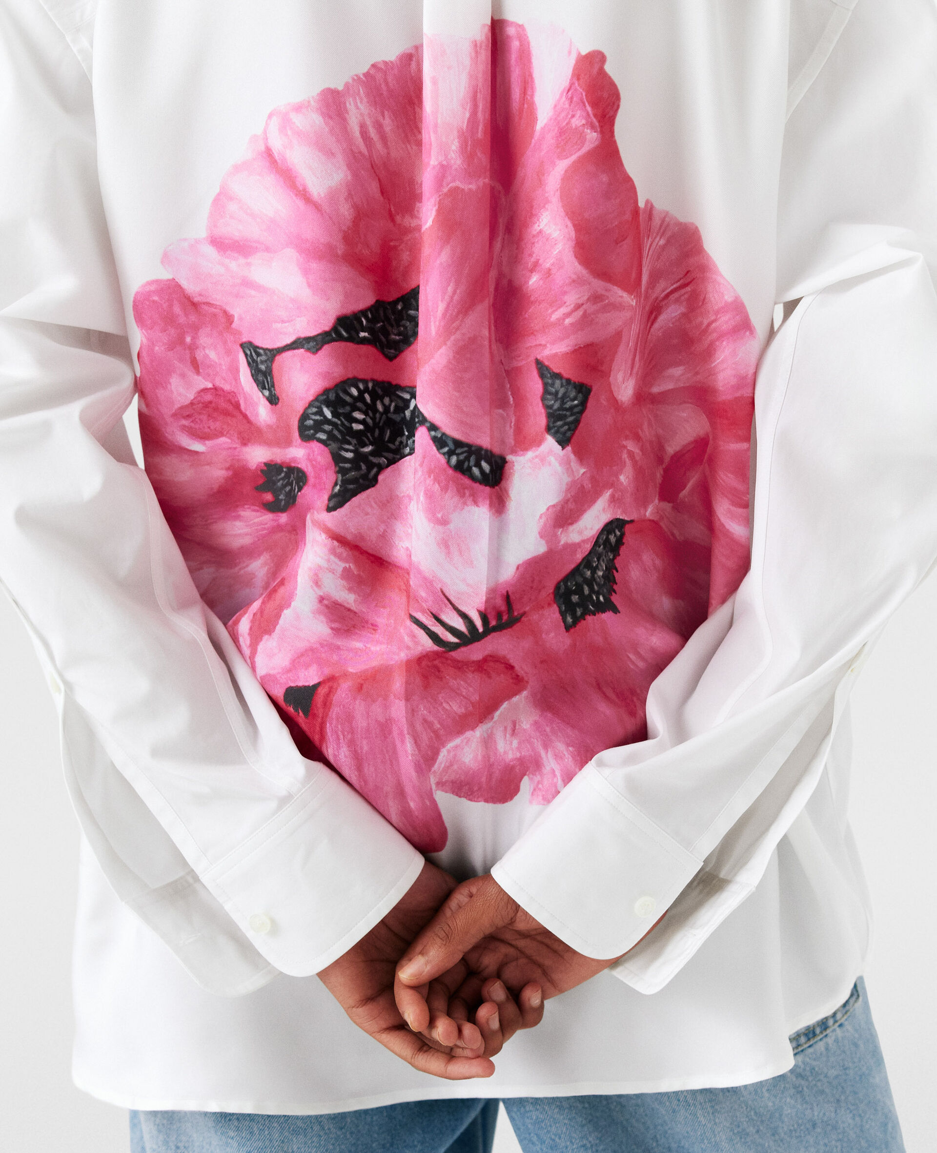 Poppy Print Panel Shirt-White-large image number 4