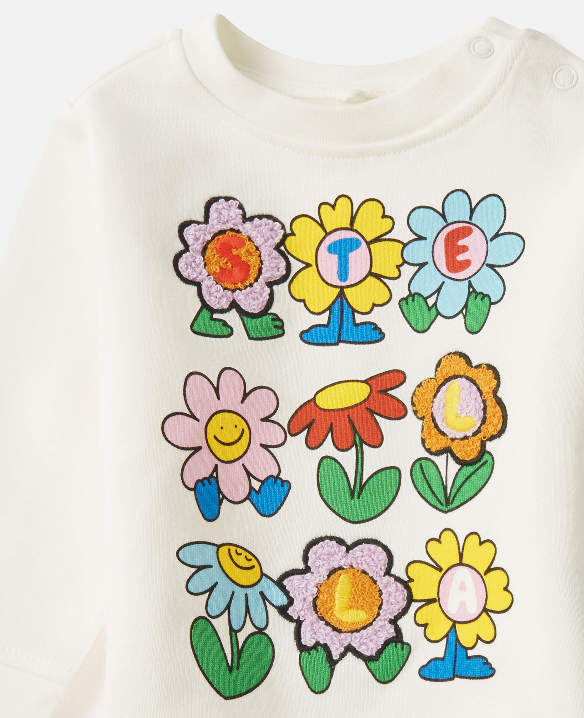 Flower Graphic Crewneck Sweatshirt-White-medium