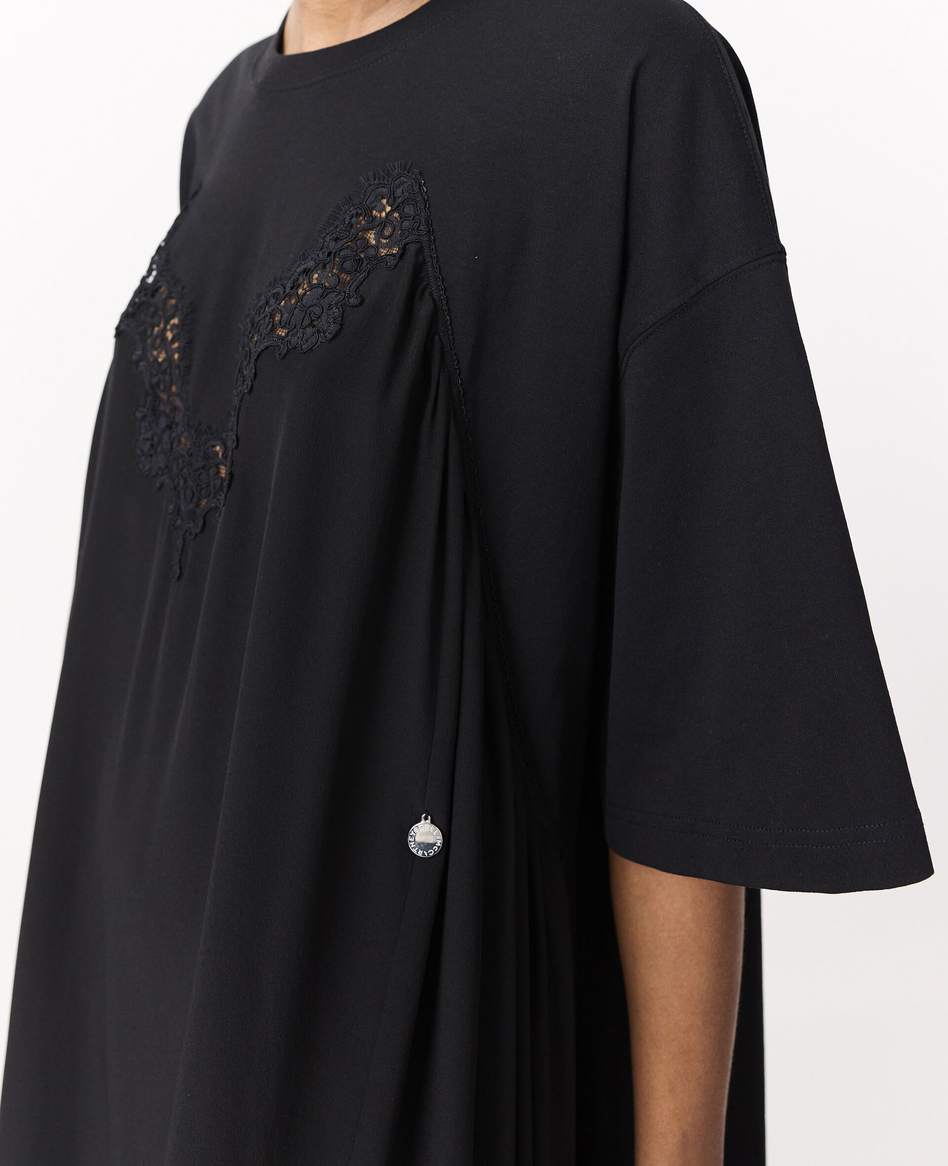 Lace Insert Short Sleeve Maxi Dress-White-large image number 2