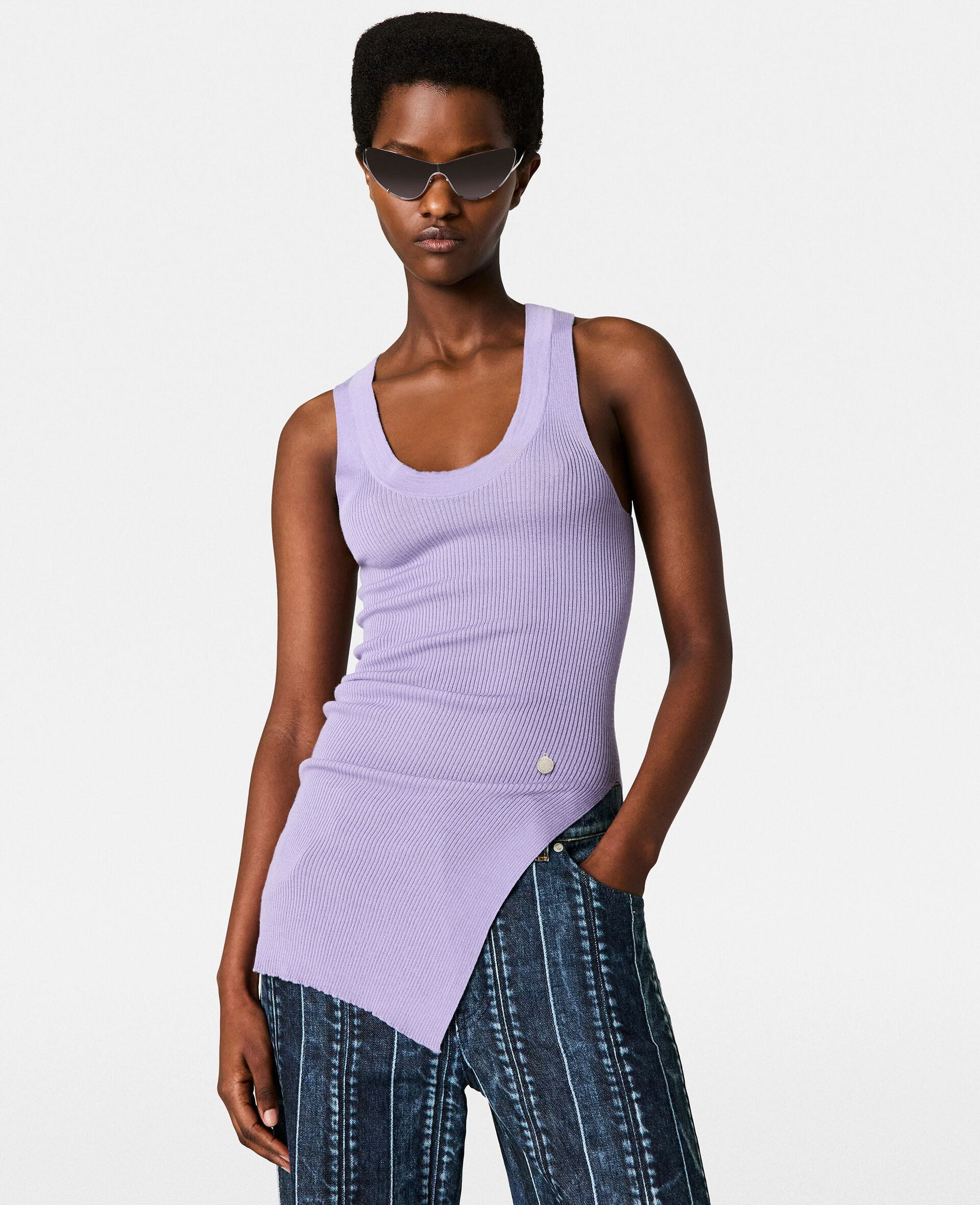 Lightweight Wool Round Neck Top-Purple-medium