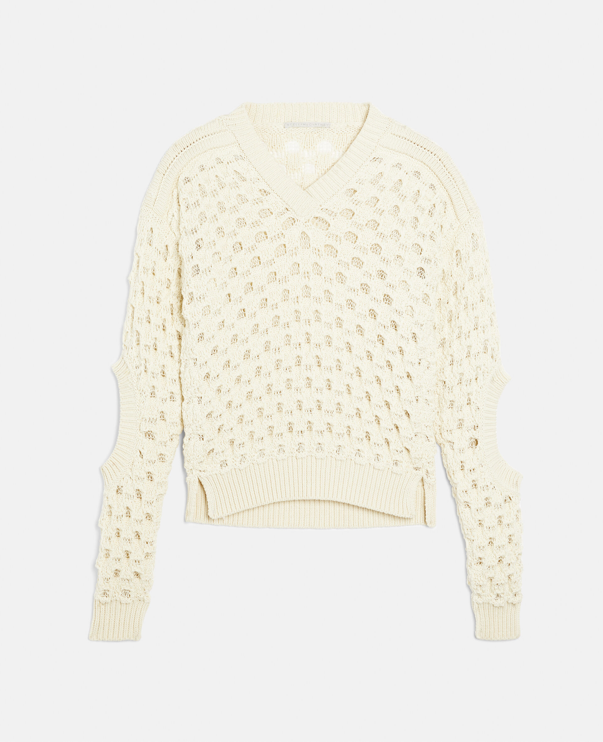 Textured Mesh Knit Sweater-White-large image number 0
