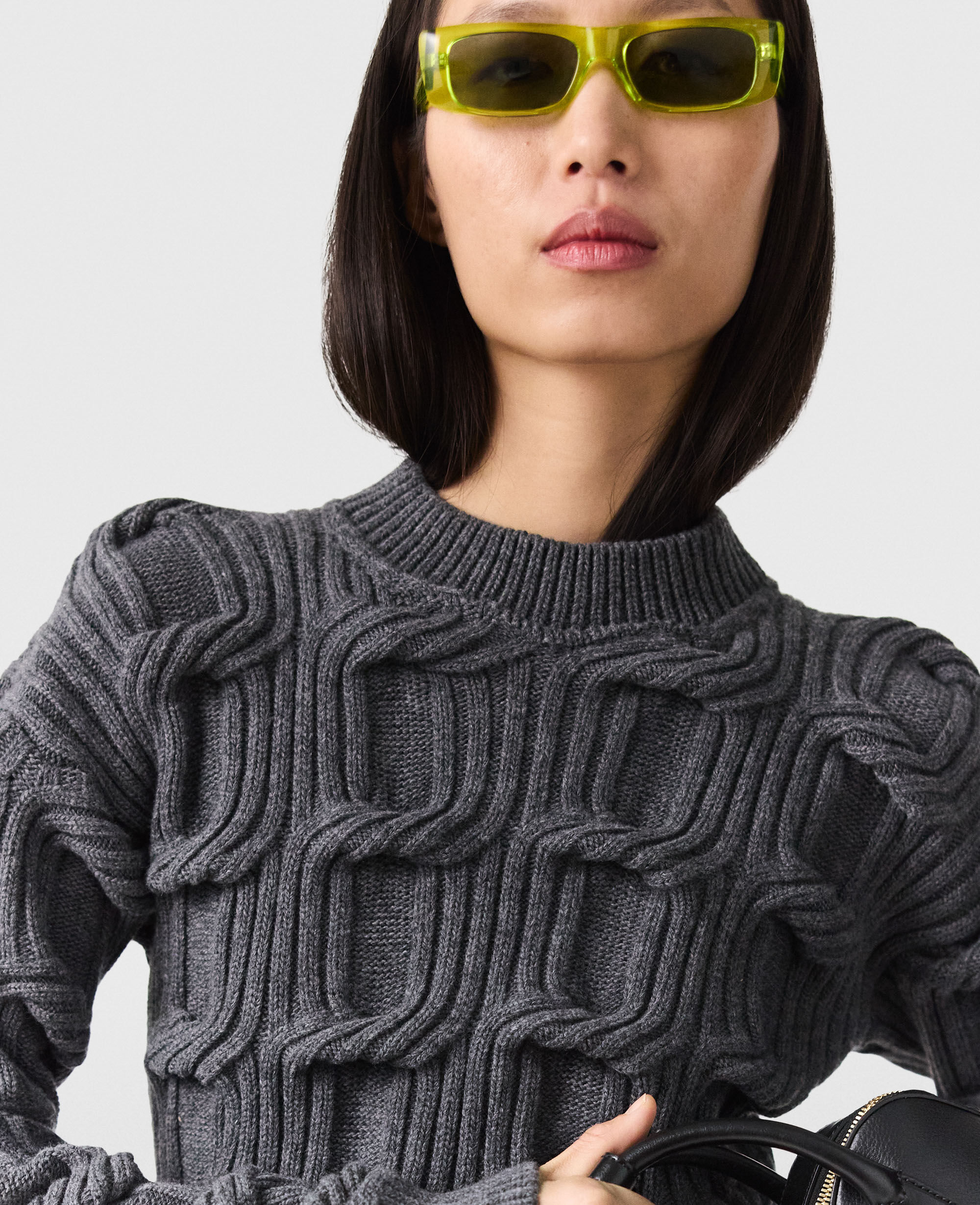 新品 正規品!!  Women ダークグレー メランジ ファラベラ ケーブルニット トップス