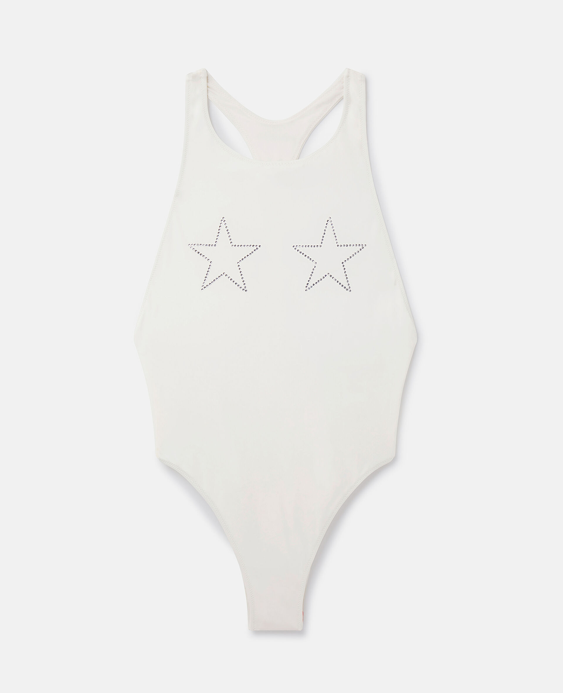 水钻星星图案工字背泳衣-白色-medium