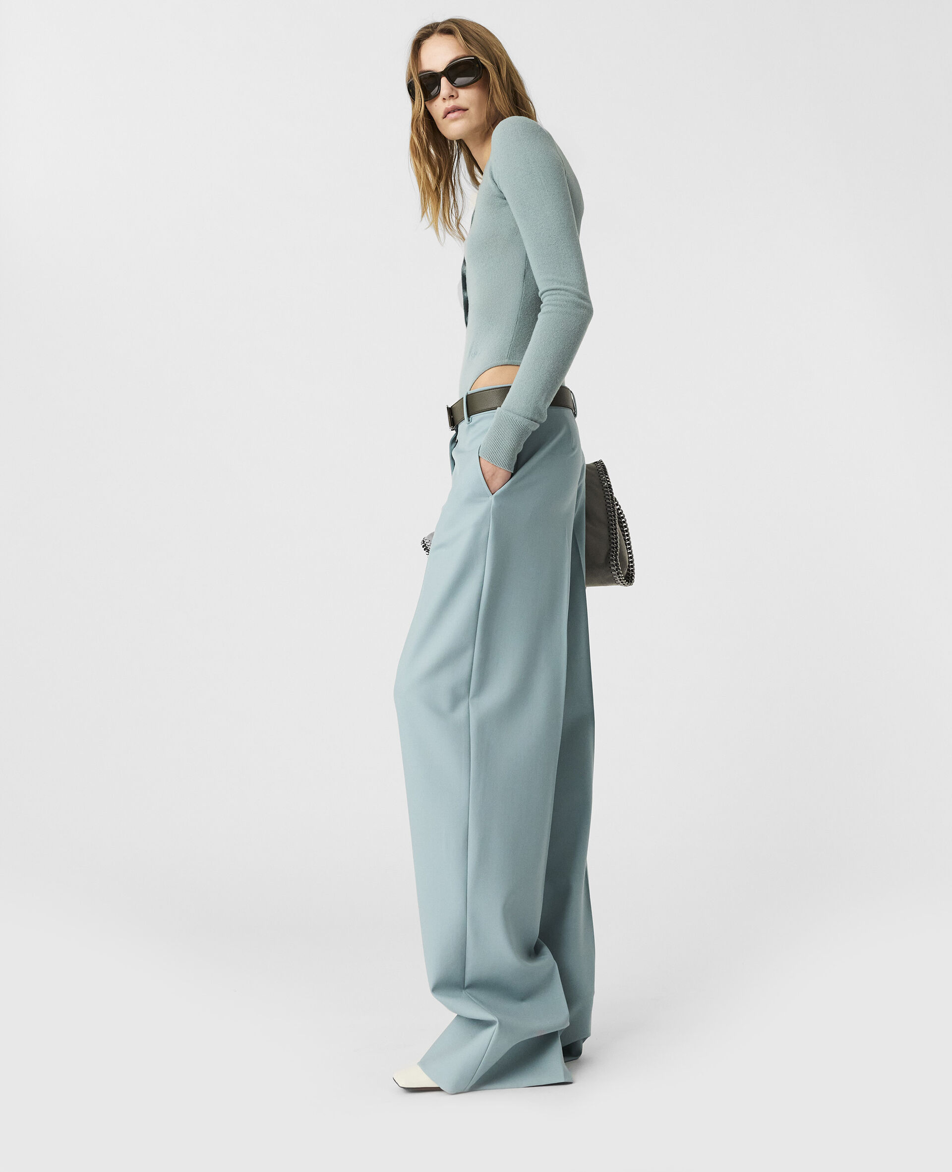 Pleated Straight-Leg Trousers-Blue-large image number 4