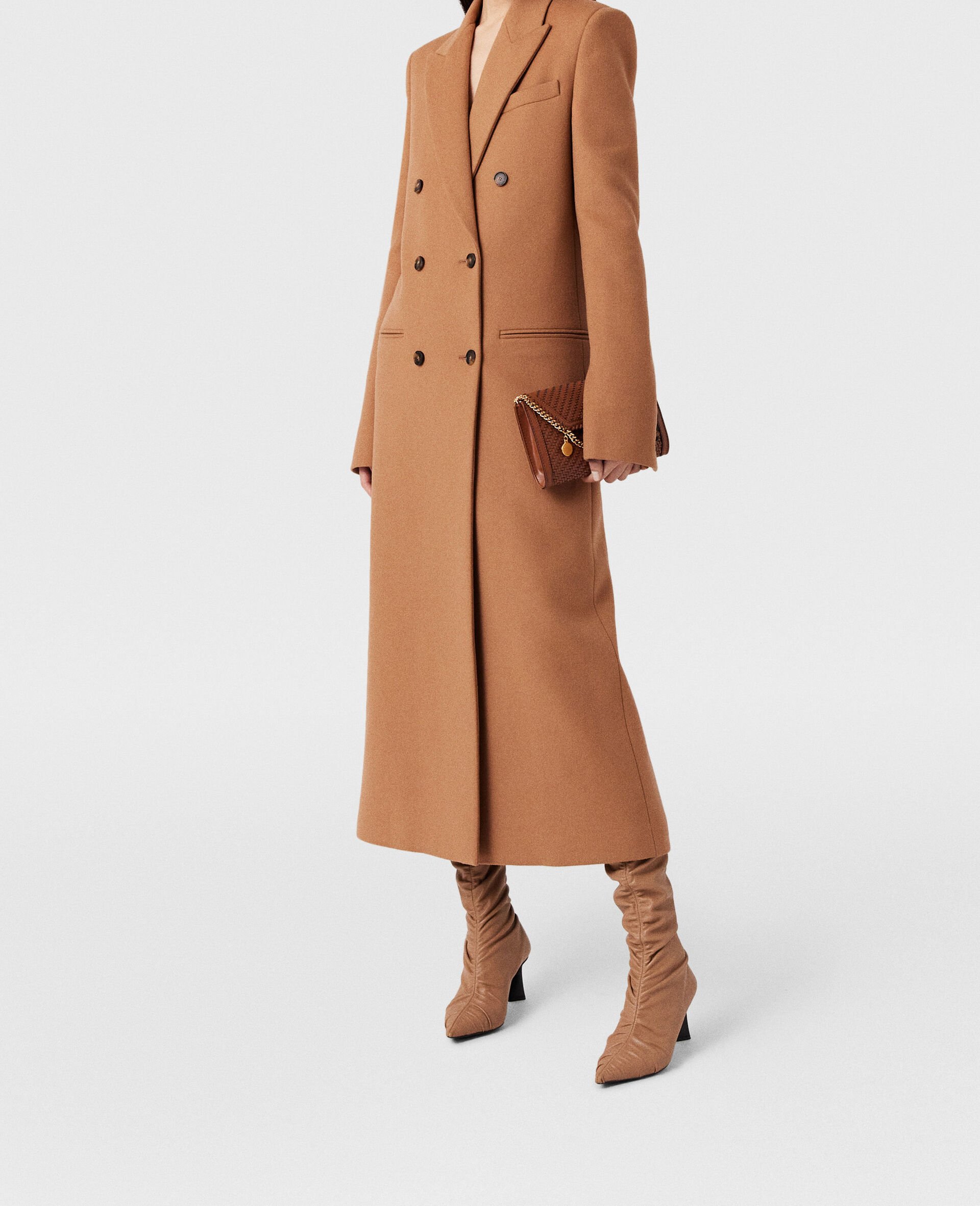 Double Breasted Longline Coat-Beige-model Double Breasted Longline Coat-Beige-model