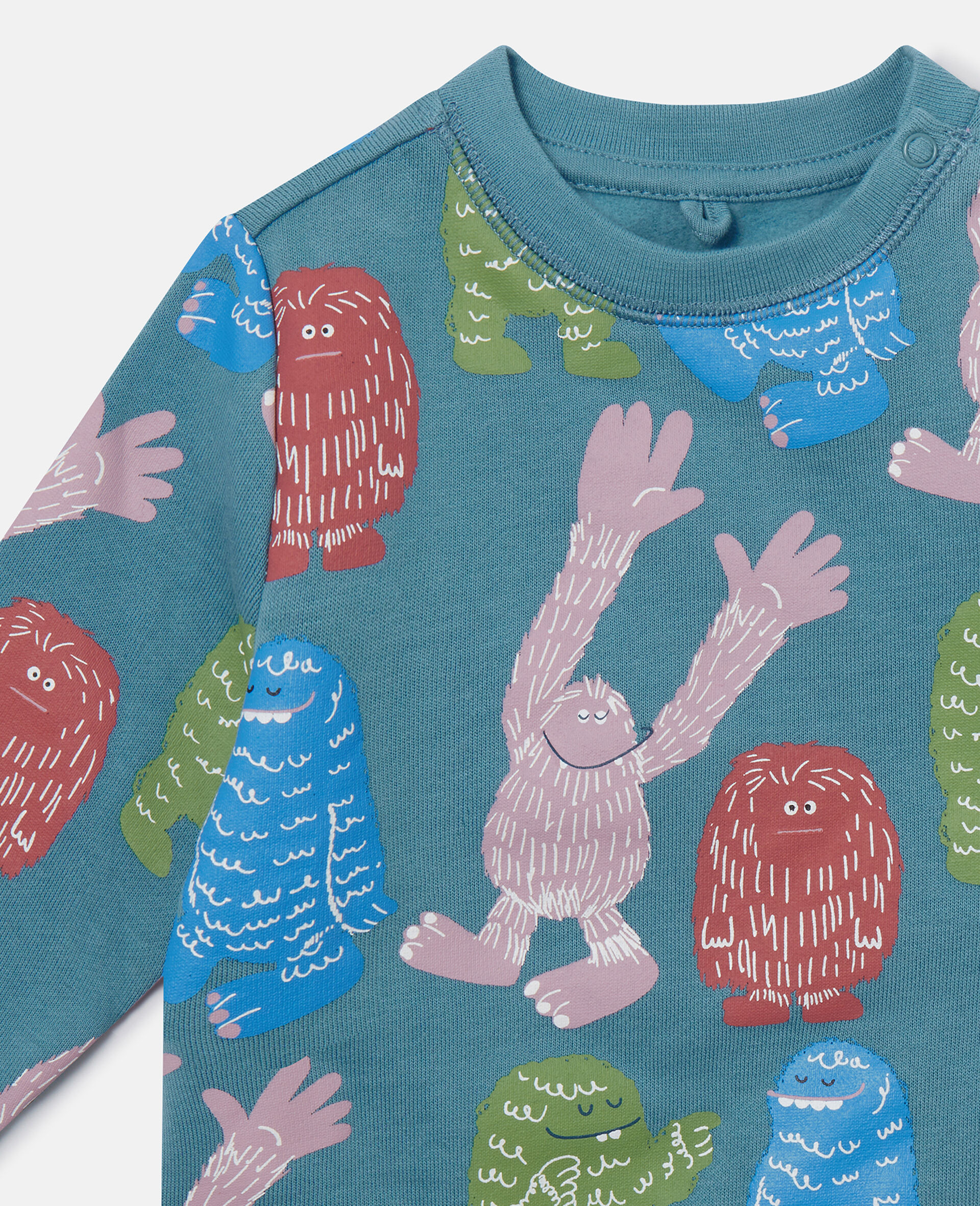 Monster Print Crewneck Sweatshirt-Blue-medium