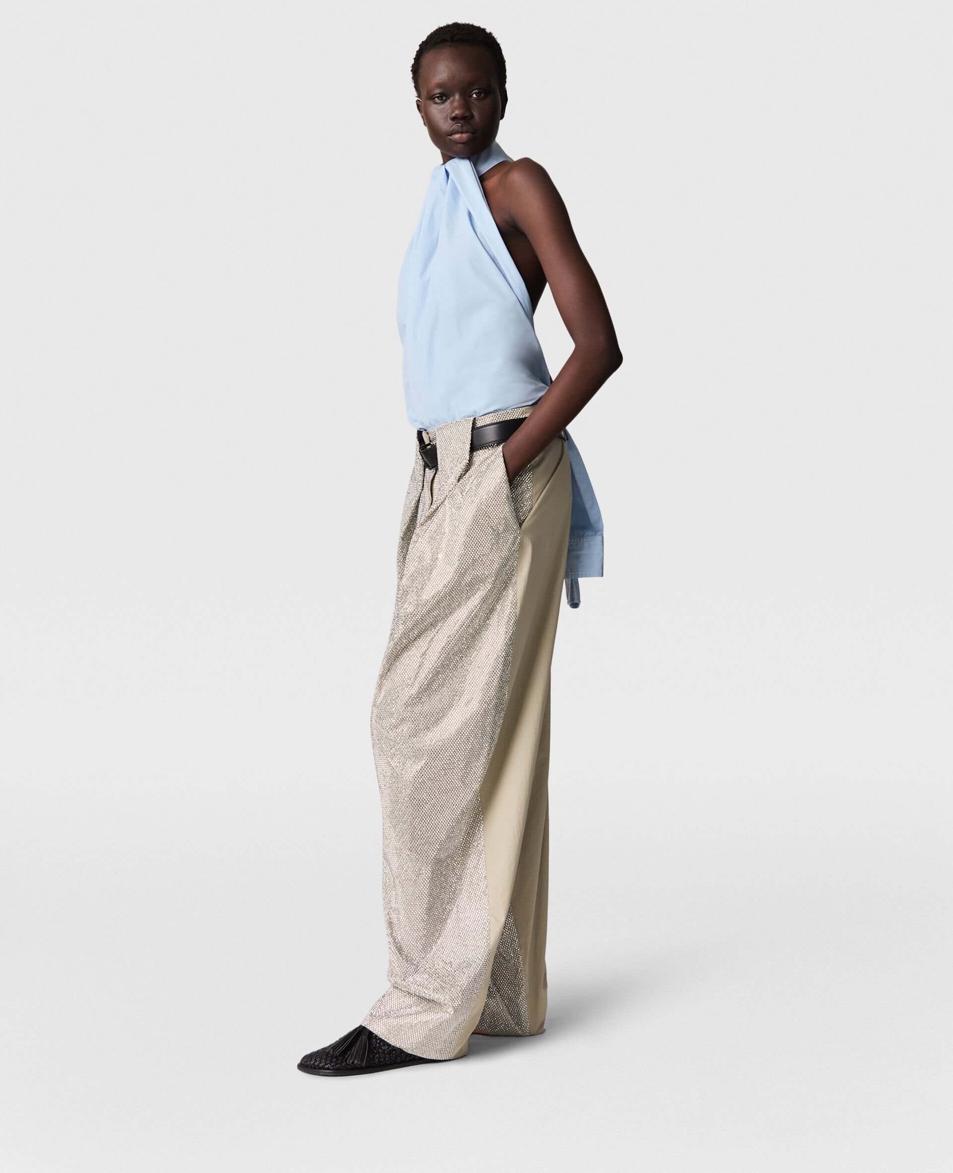 Halterneck Panel Sleeveless Top-Blue-large Halterneck Panel Sleeveless Top-Blue-large image number 2