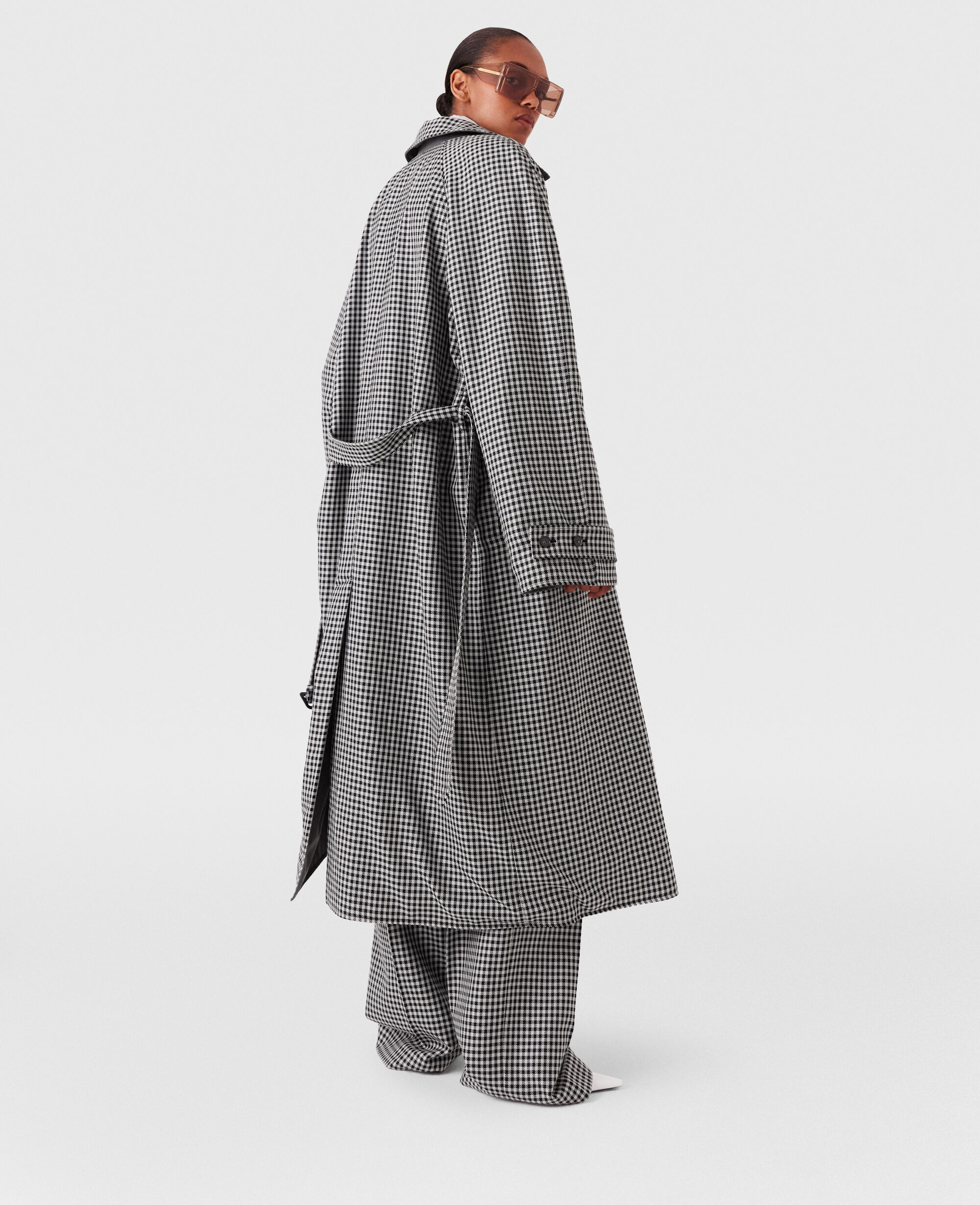 最安 Women Cream Coat Trench Belted Check Oversized black and トートバッグ