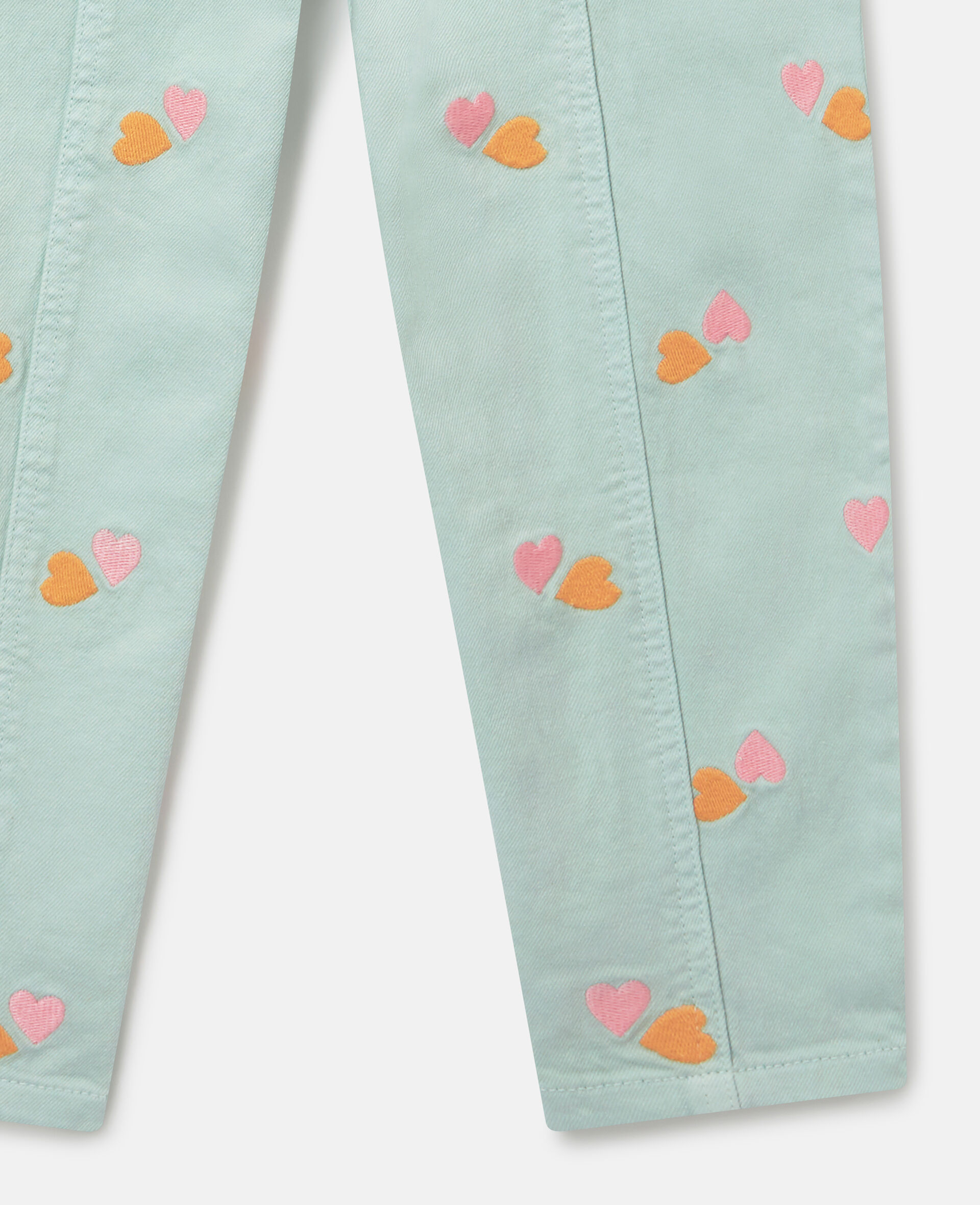 Heart-Embroidered Gabardine Trousers-Green-large image number 3