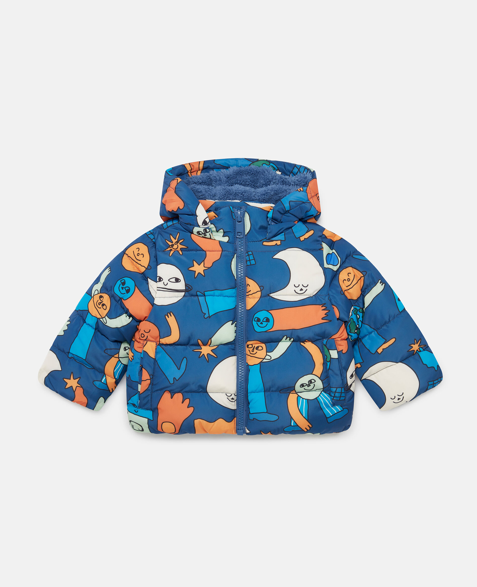 Women Blue multicolor Space Print Puffer Coat | Stella McCartney US