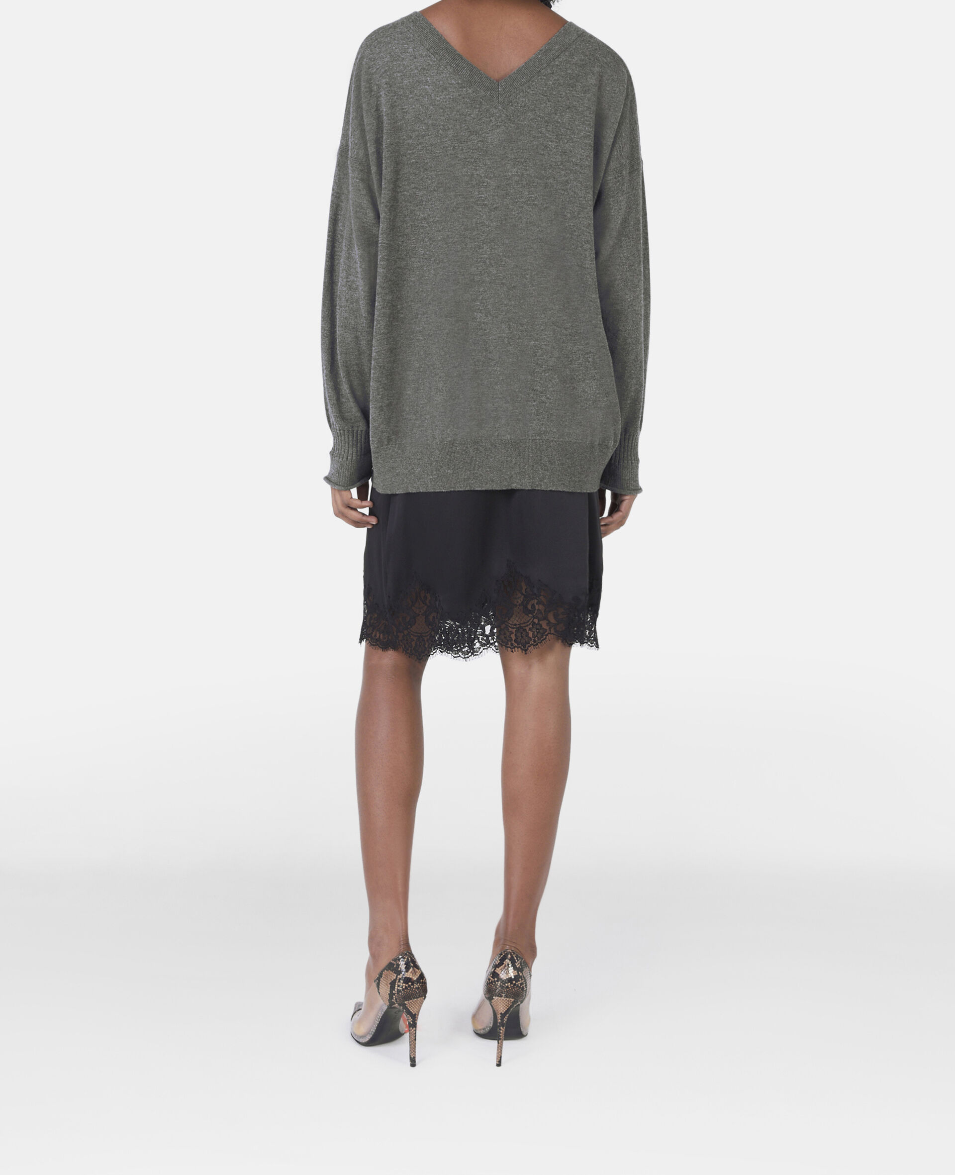 V-Neck Long Sleeved Sweater-Grey-large image number 3