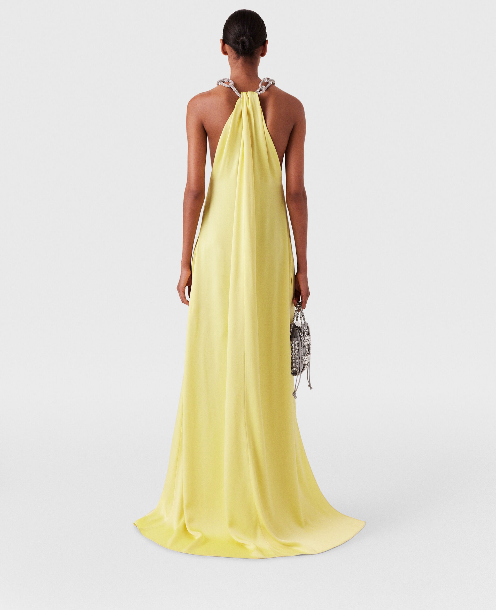 Kleid mit Neckholder und Kristallkette-Gelb-large image number 3