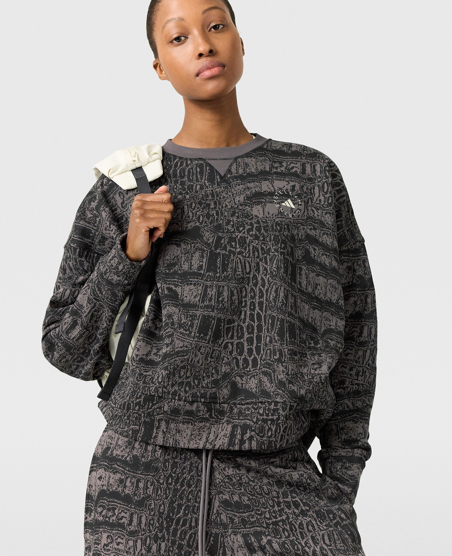 Sweat shirt a col ras du cou avec logo imprime-Noir-medium