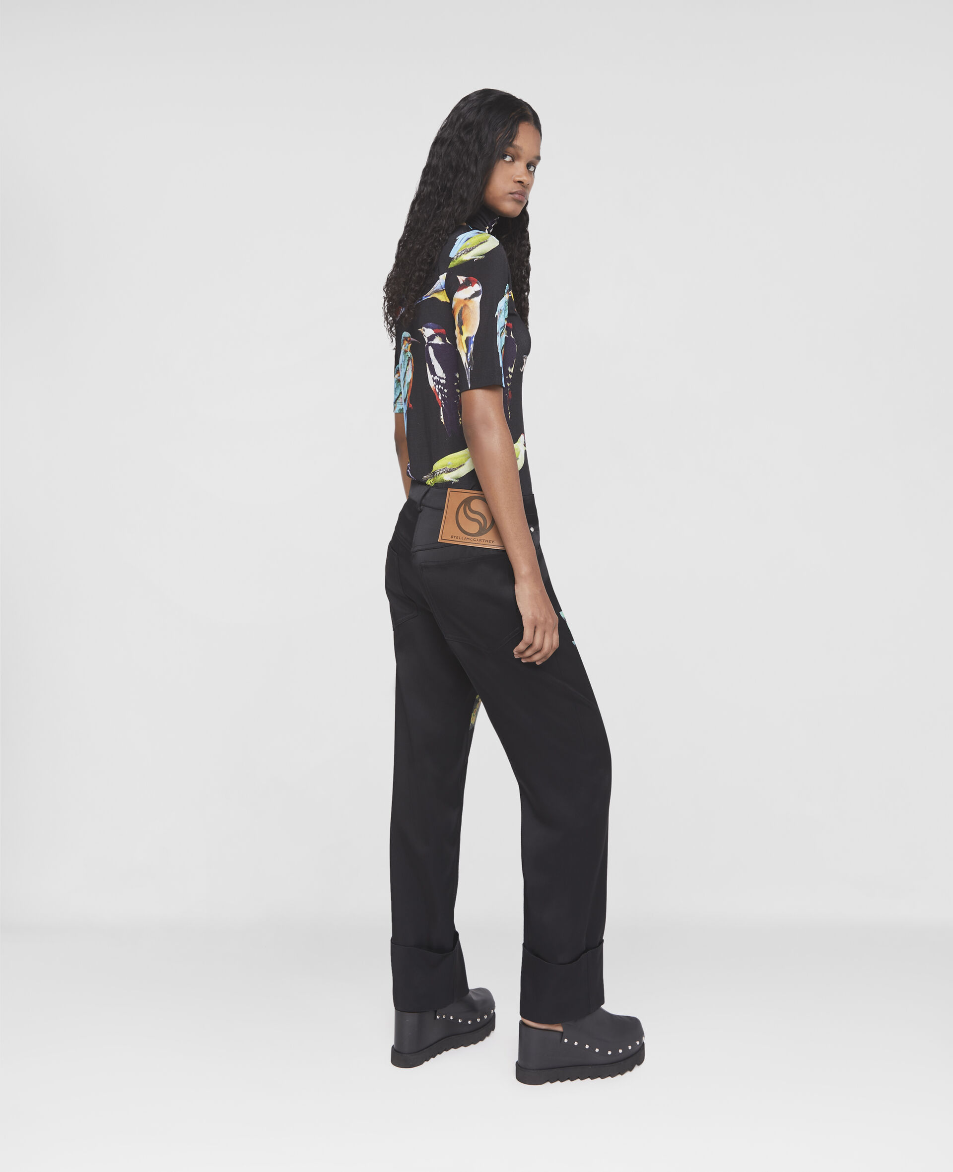 Bird Crest Print Stretch Top-Black-large image number 2