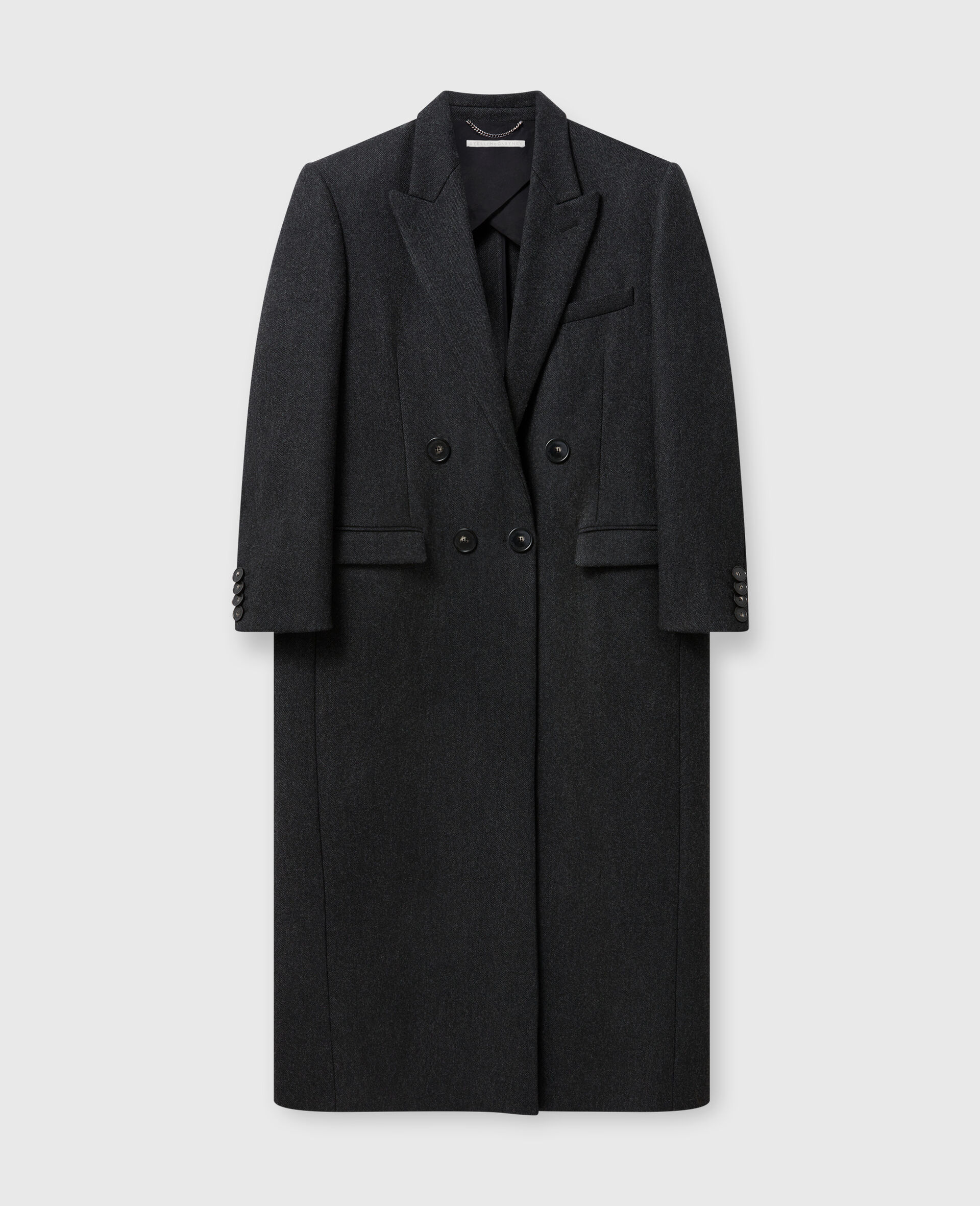 Manteau long croise en laine-Gris-large image number 0
