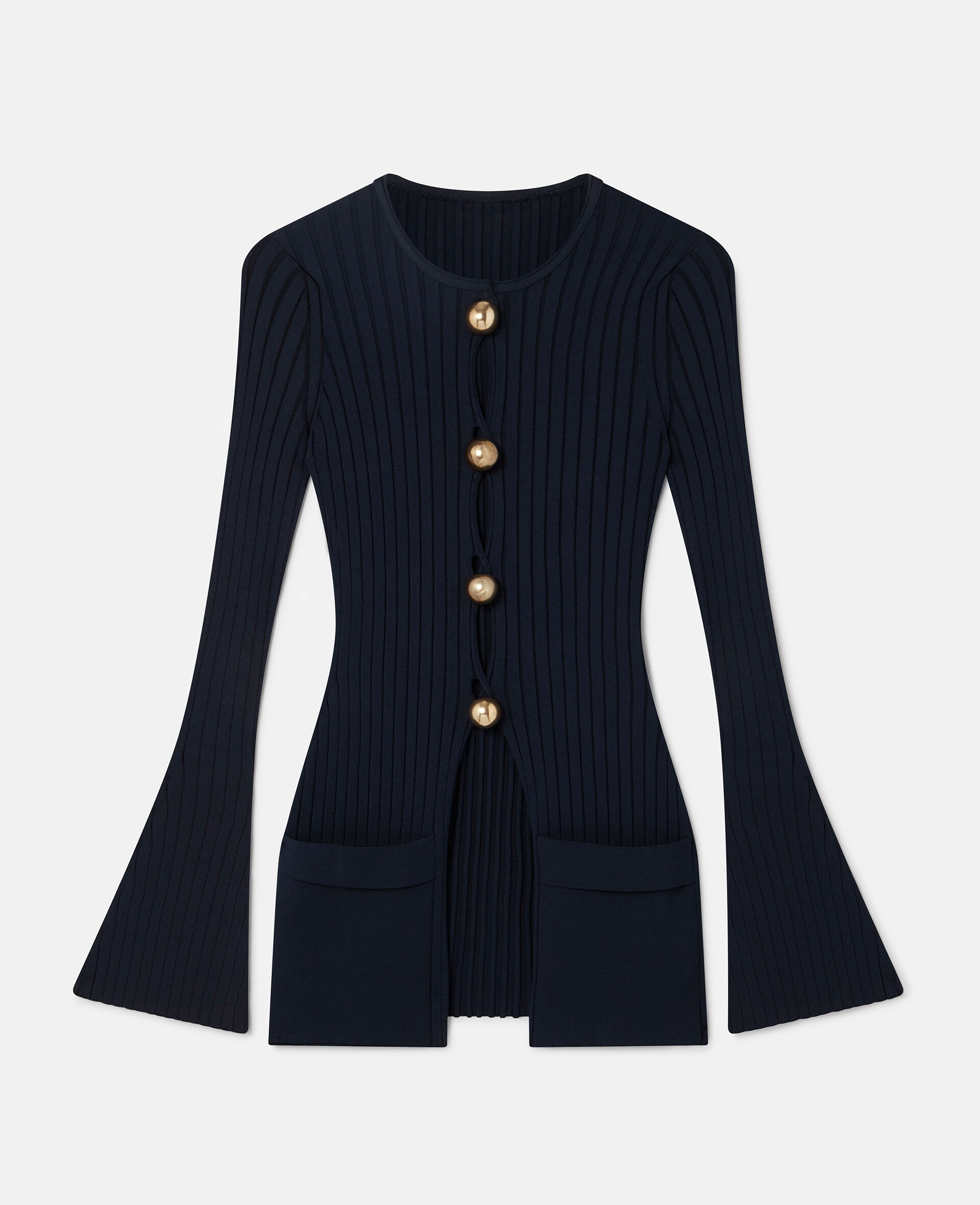 Cardigan cotele a manches longues-Bleu-large image number 0