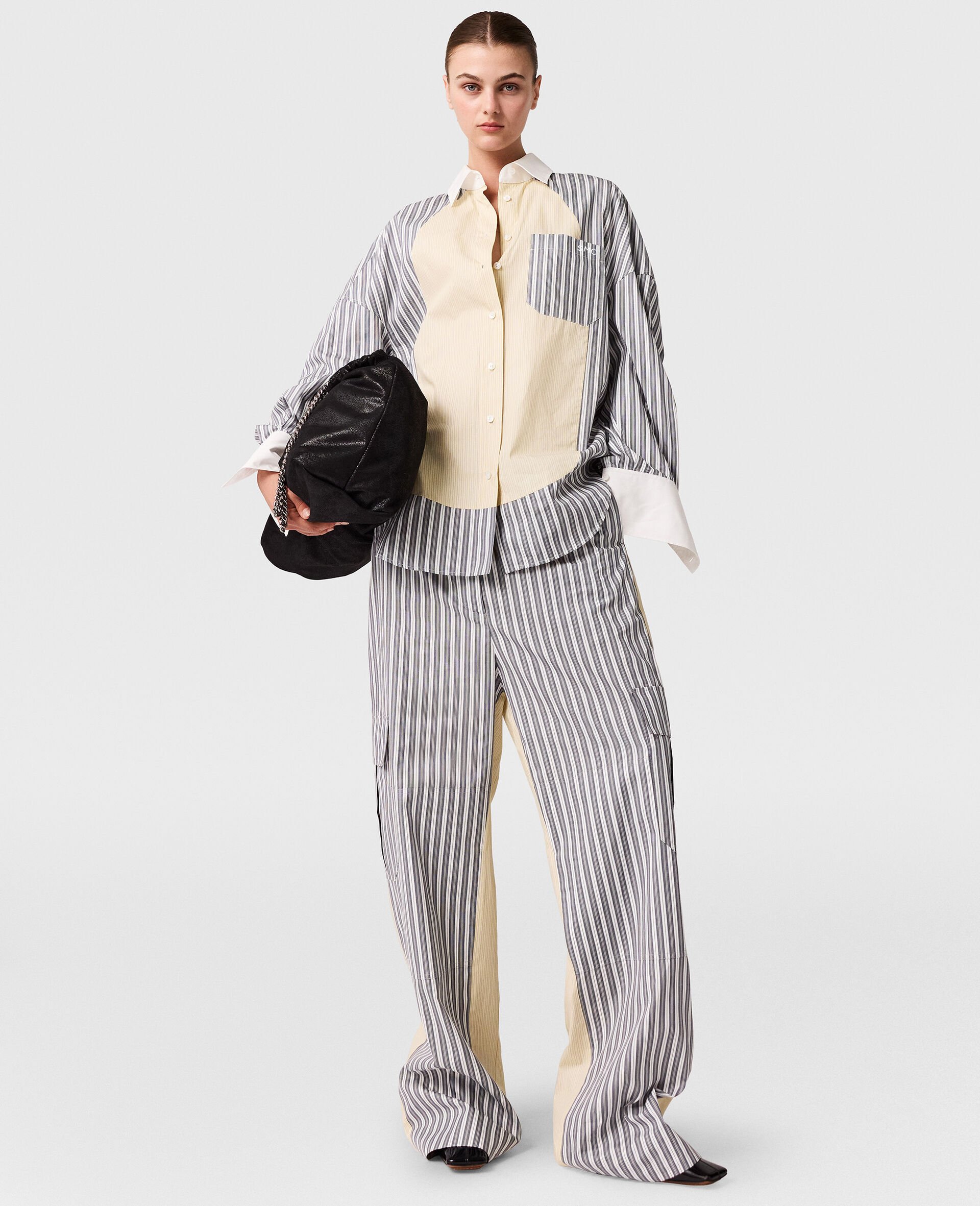 阔型混合条纹工装长裤-灰色-large image number 5