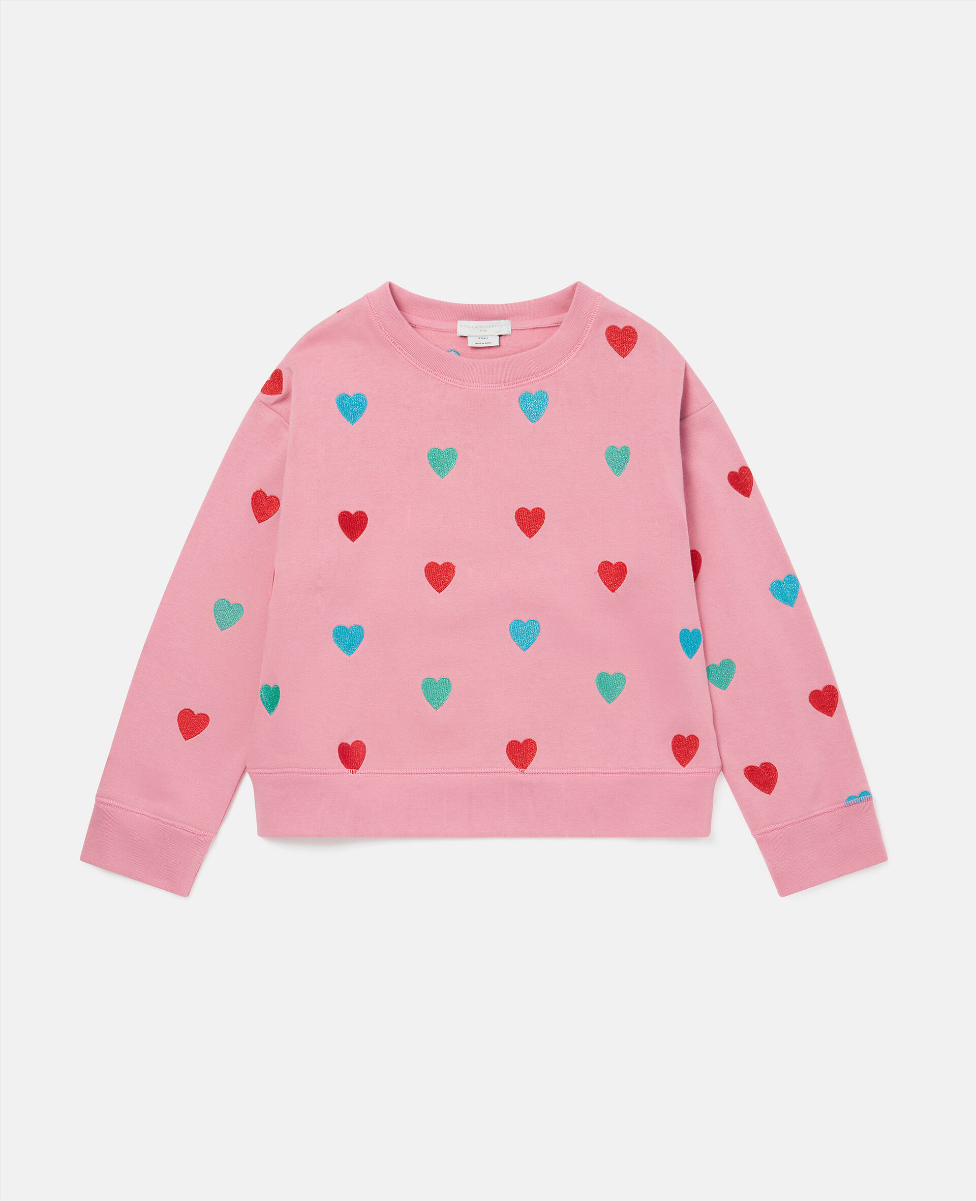 Heart Print Sweatshirt-Pink-model Heart Print Sweatshirt-Pink-model