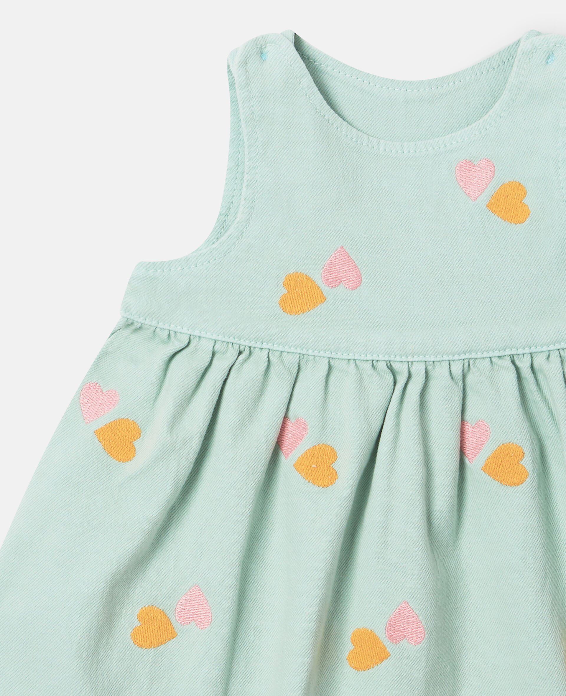 Heart-Embroidered Gabardine Dress-Green-medium