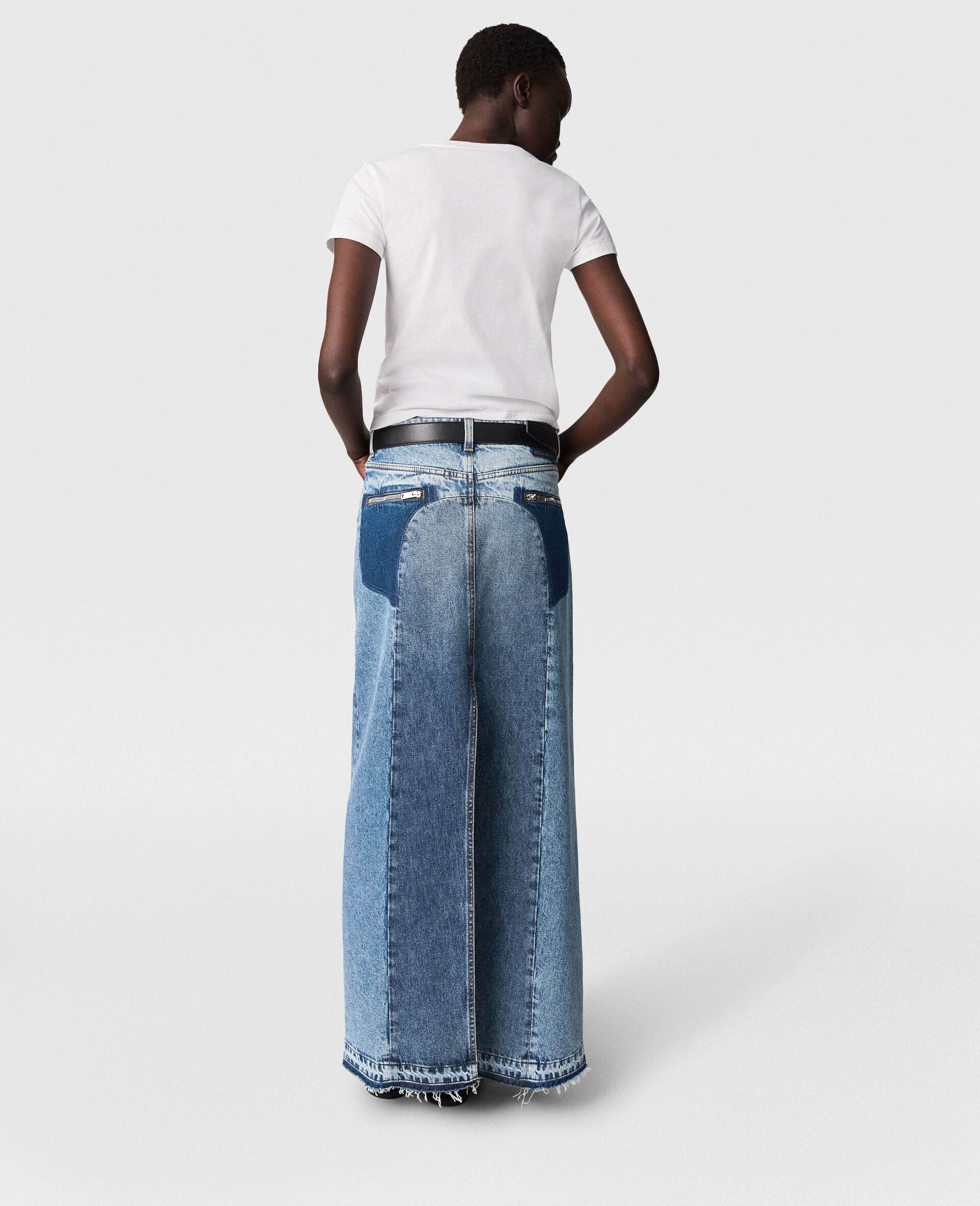 Jeansrock mit Vintage-Waschung und Vorderschlitz-Blau-large image number 3