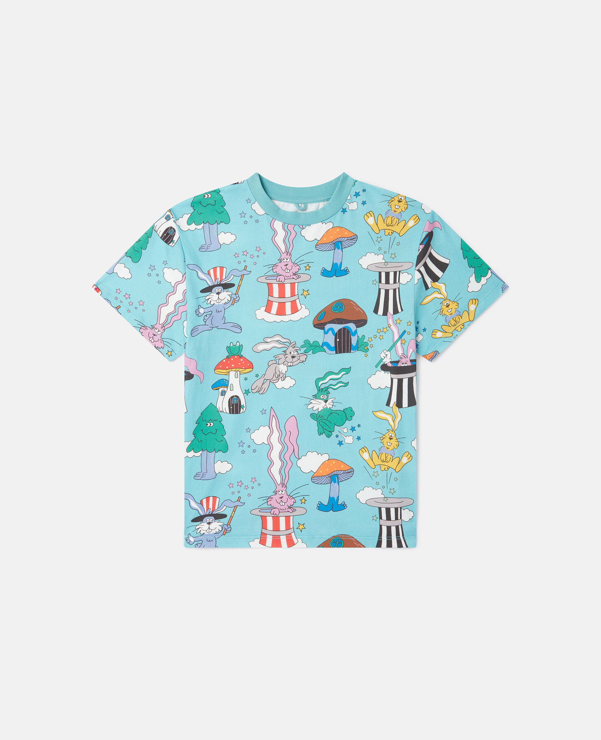 Magicians Bunny Print Crewneck T-Shirt-Blue-large image number 0