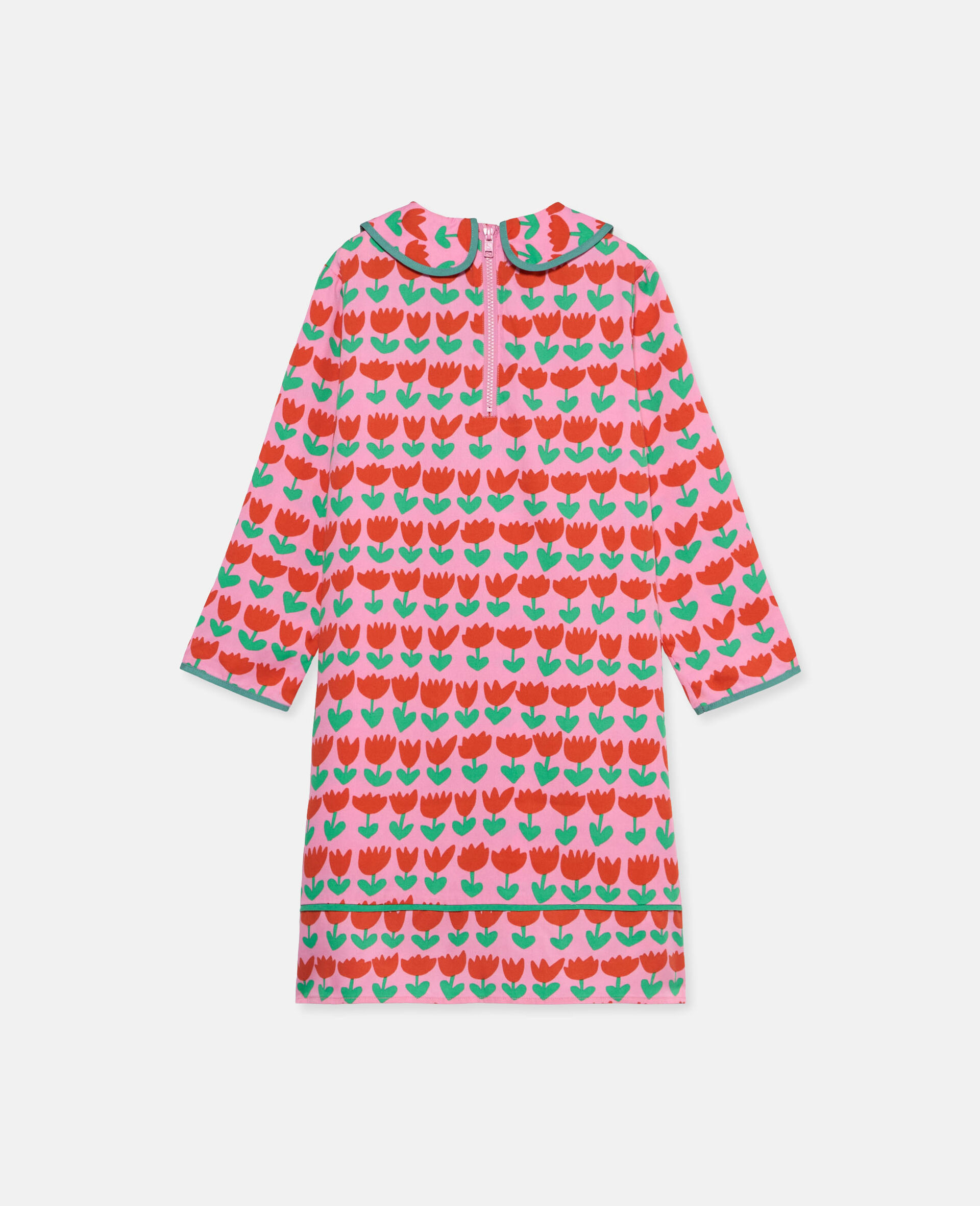 Tulip Print Peter Pan Collar Dress-Multicoloured-large image number 1