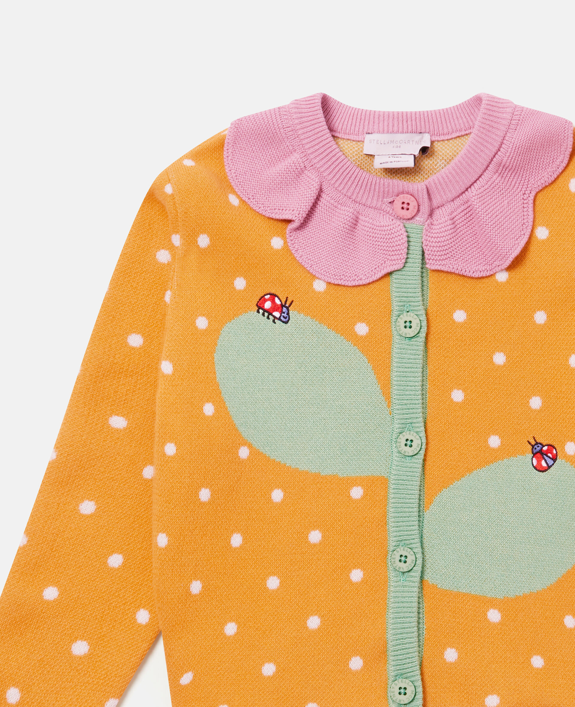 Cardigan all'Uncinetto con Grafica Floreale-Arancione-medium