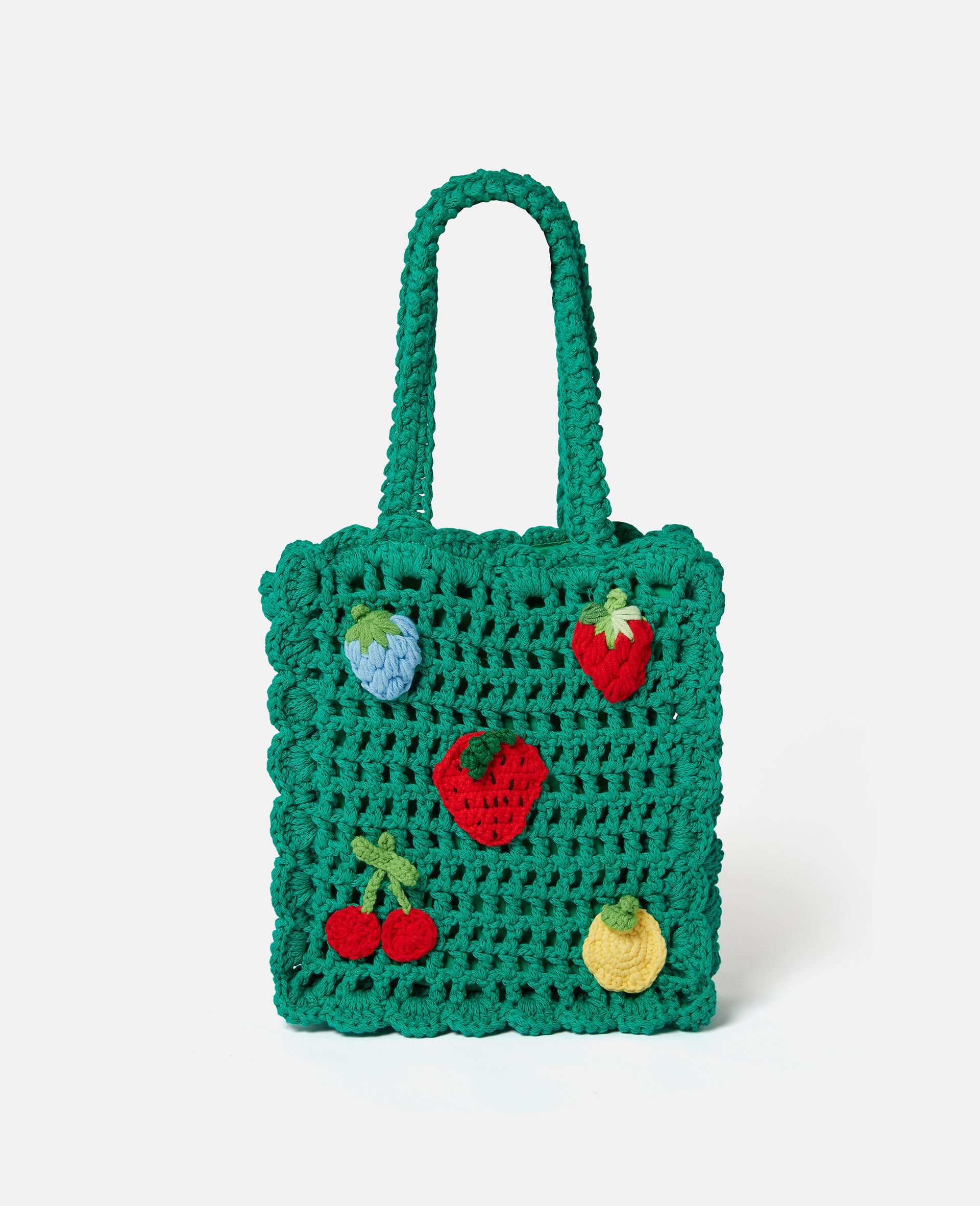 Berry Embroidered Crochet Tote Bag-Green-large Berry Embroidered Crochet Tote Bag-Green-large image number 2