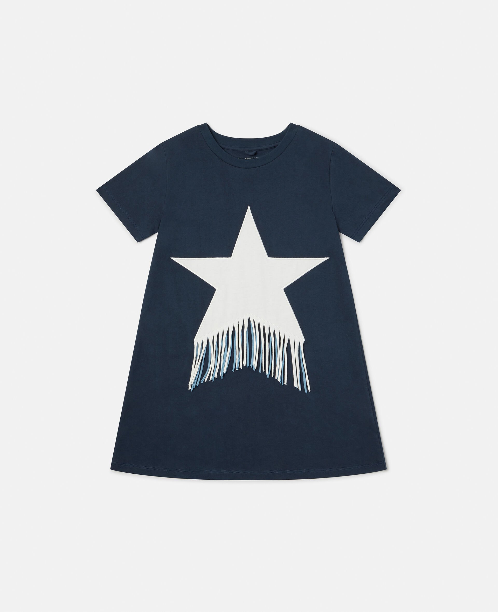 Fringed Star Sweatshirt Dress-Blue-model