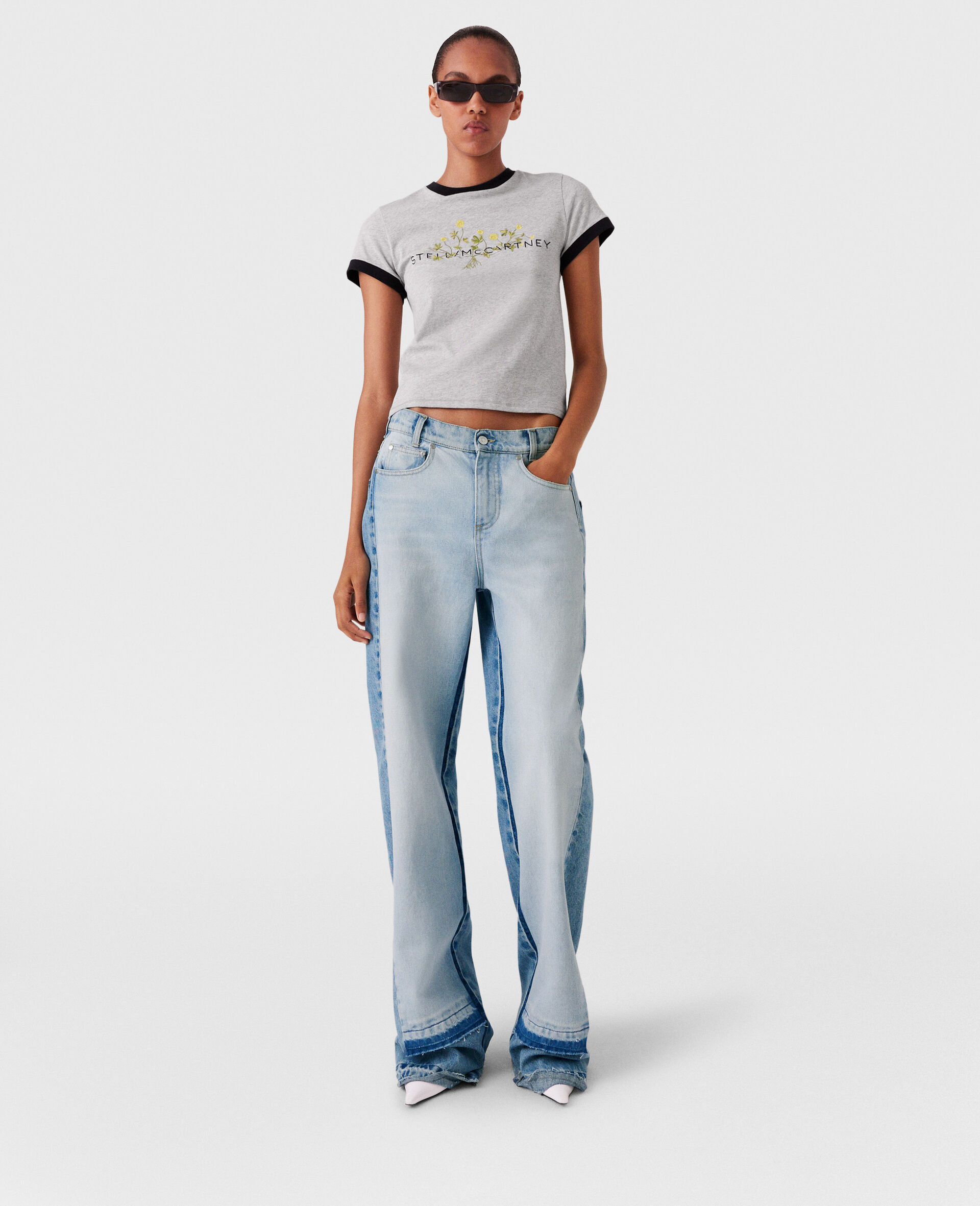 Logo Floral Embroidered T-Shirt-Grey-large image number 5