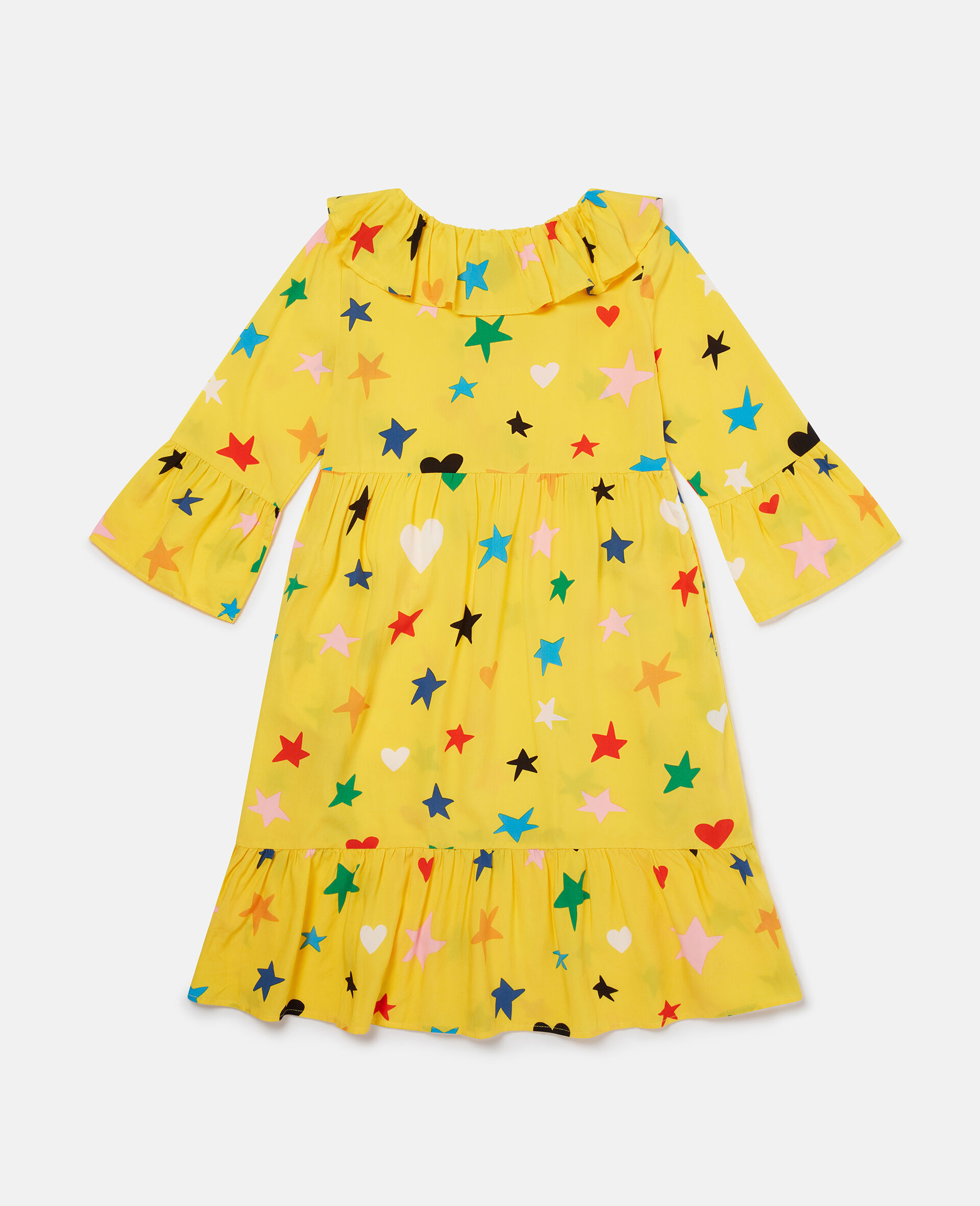 Star Print Long Sleeve Dress-Yellow-large image number 2