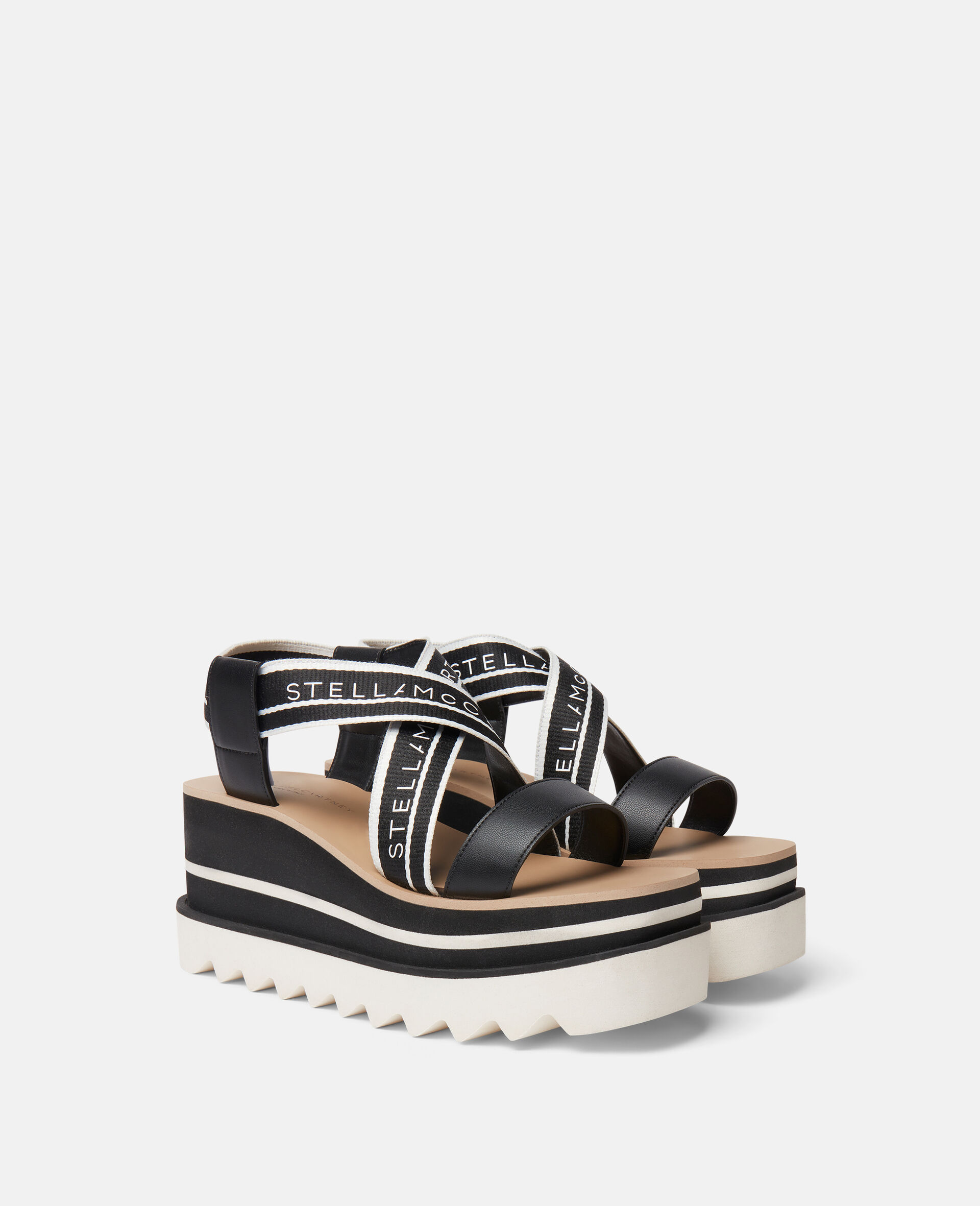 Women Black/White Sneak-Elyse Striped Platform Sandals | Stella 