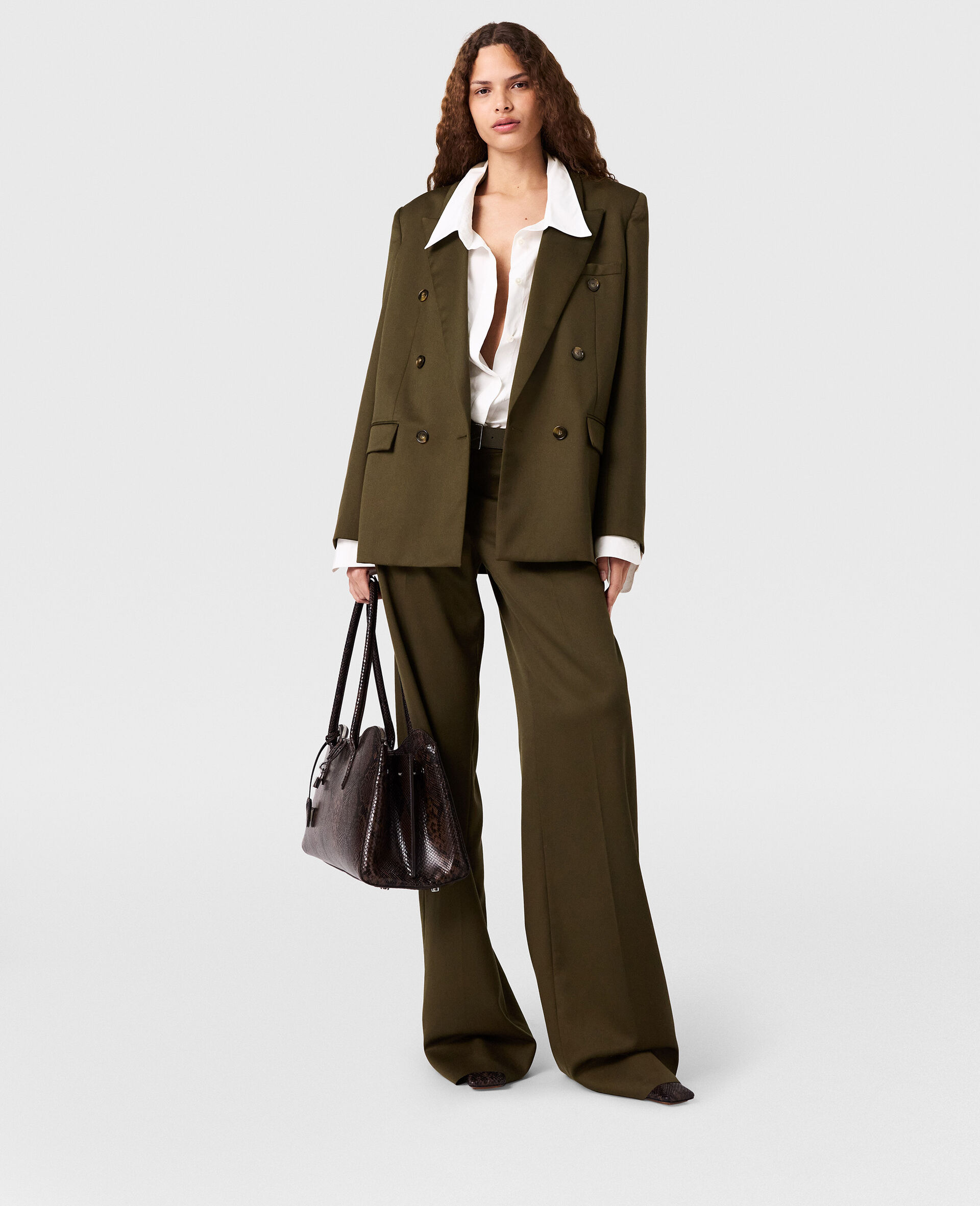 Pleated Straight-Leg Pants-Green-model