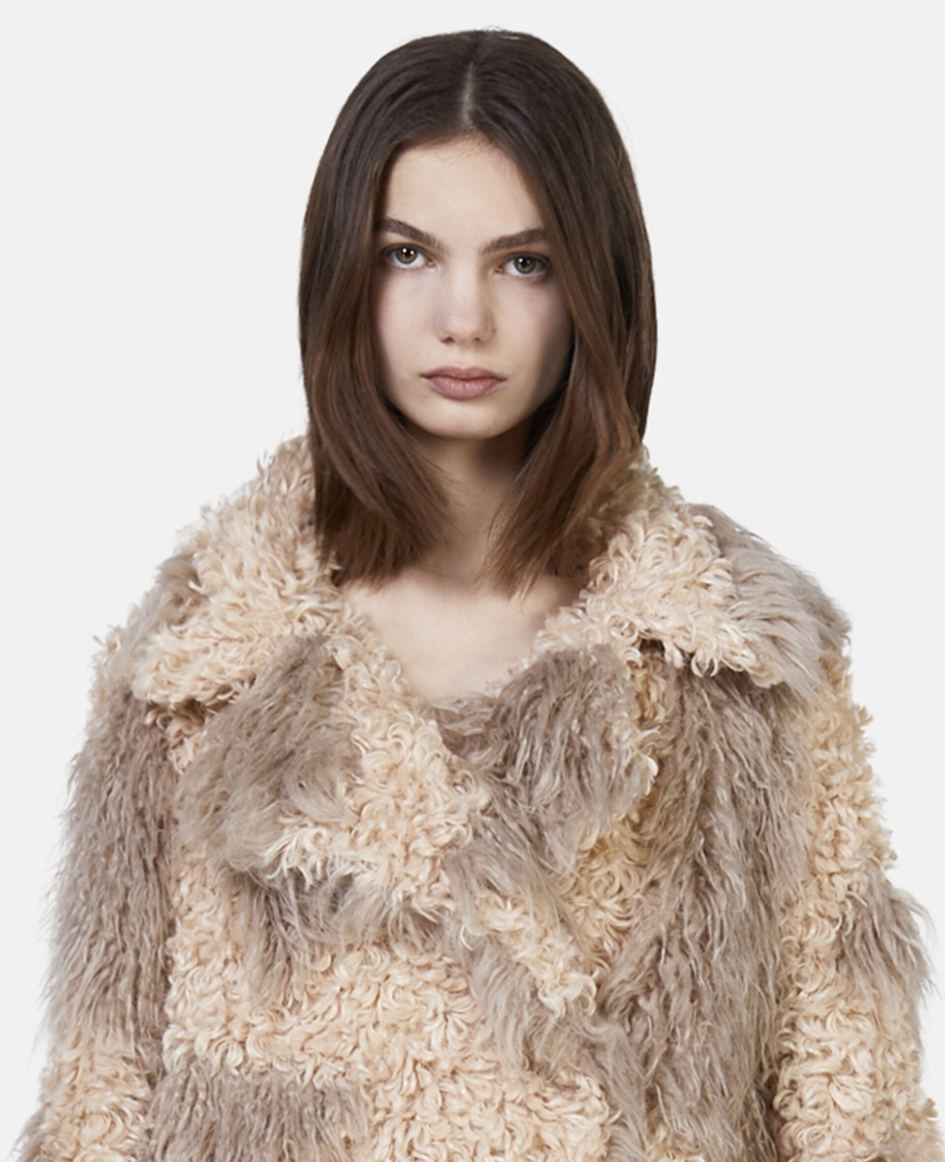 Women Oat/Clay Tree Bark Print Long Teddy Coat Stella McCartney US