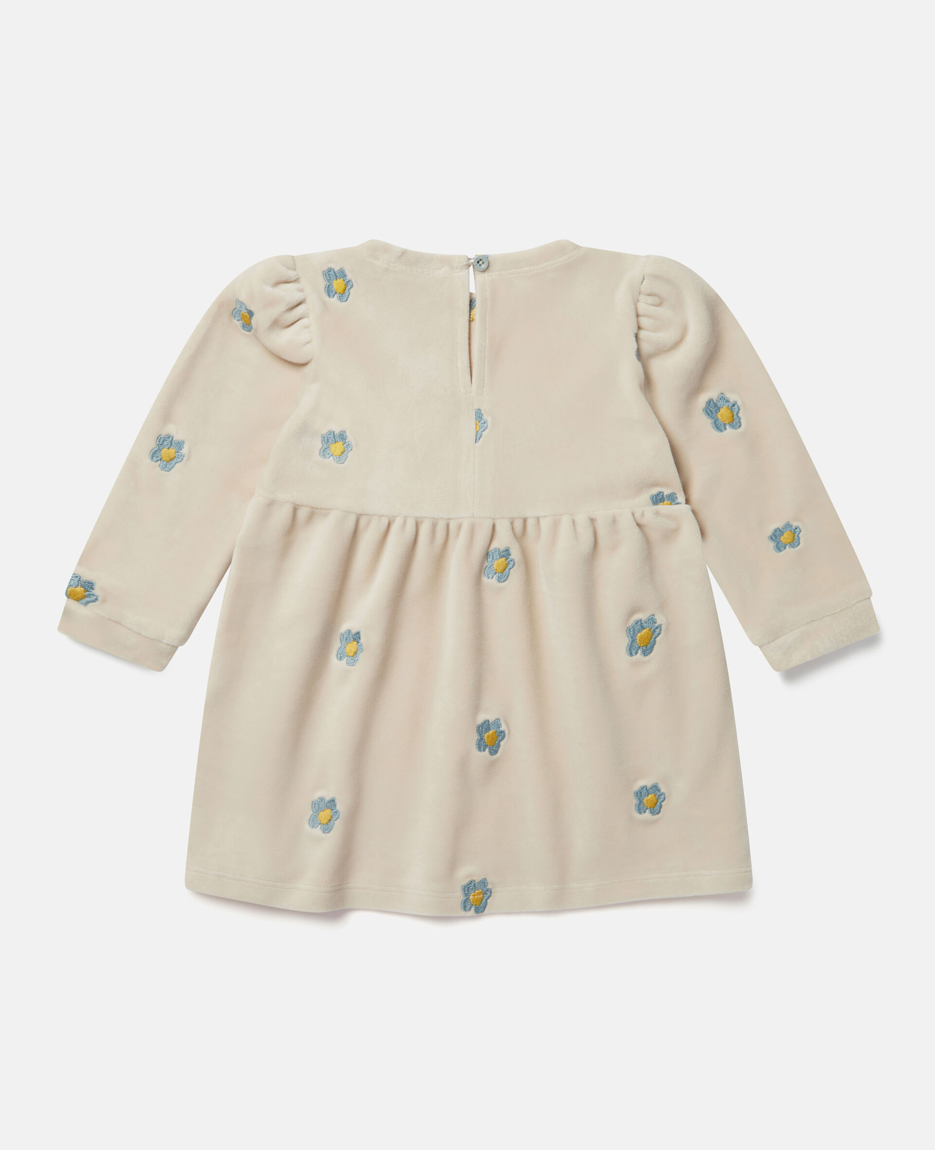 Daisy Embroidered Velour Fleece Dress-Beige-large image number 4