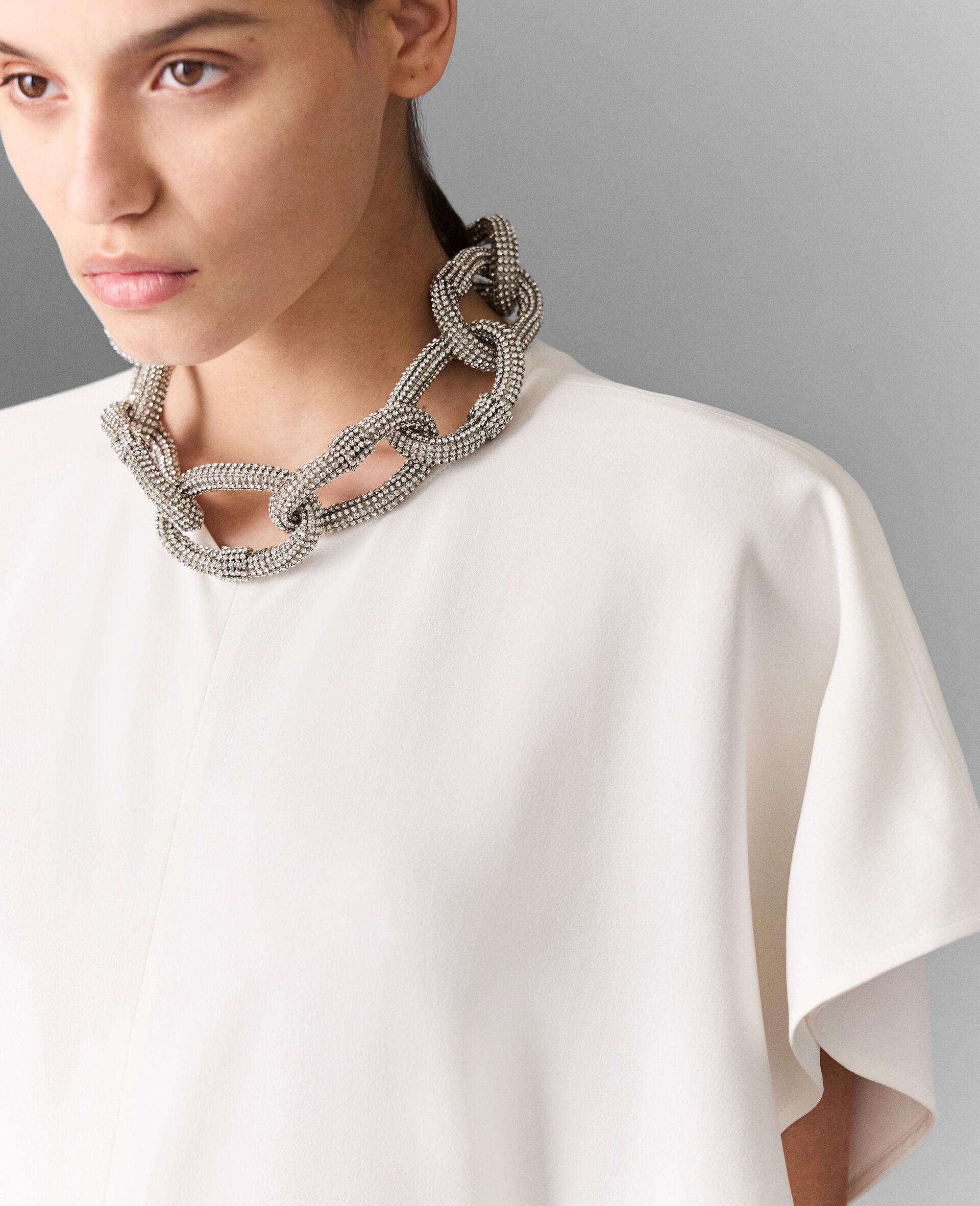 Lead-Free Crystal Chain Cap-Sleeve  Jumpsuit-White-large image number 2