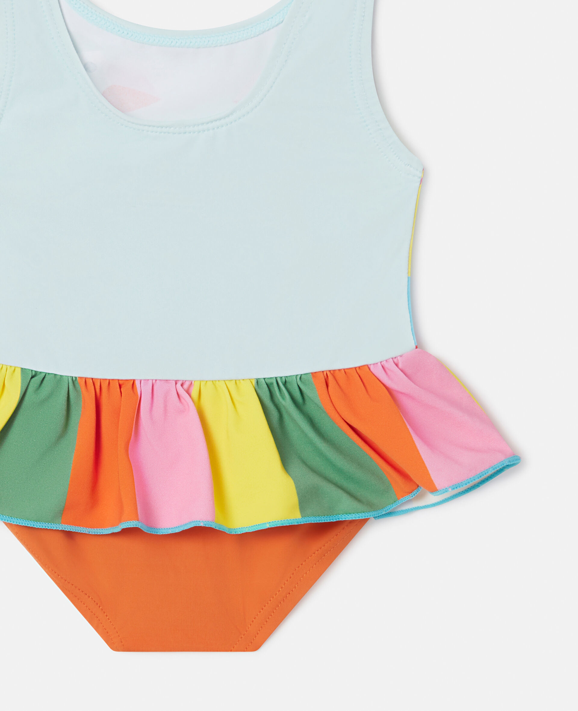 Double Parrot Print Frill Swimsuit-Blue-large image number 3