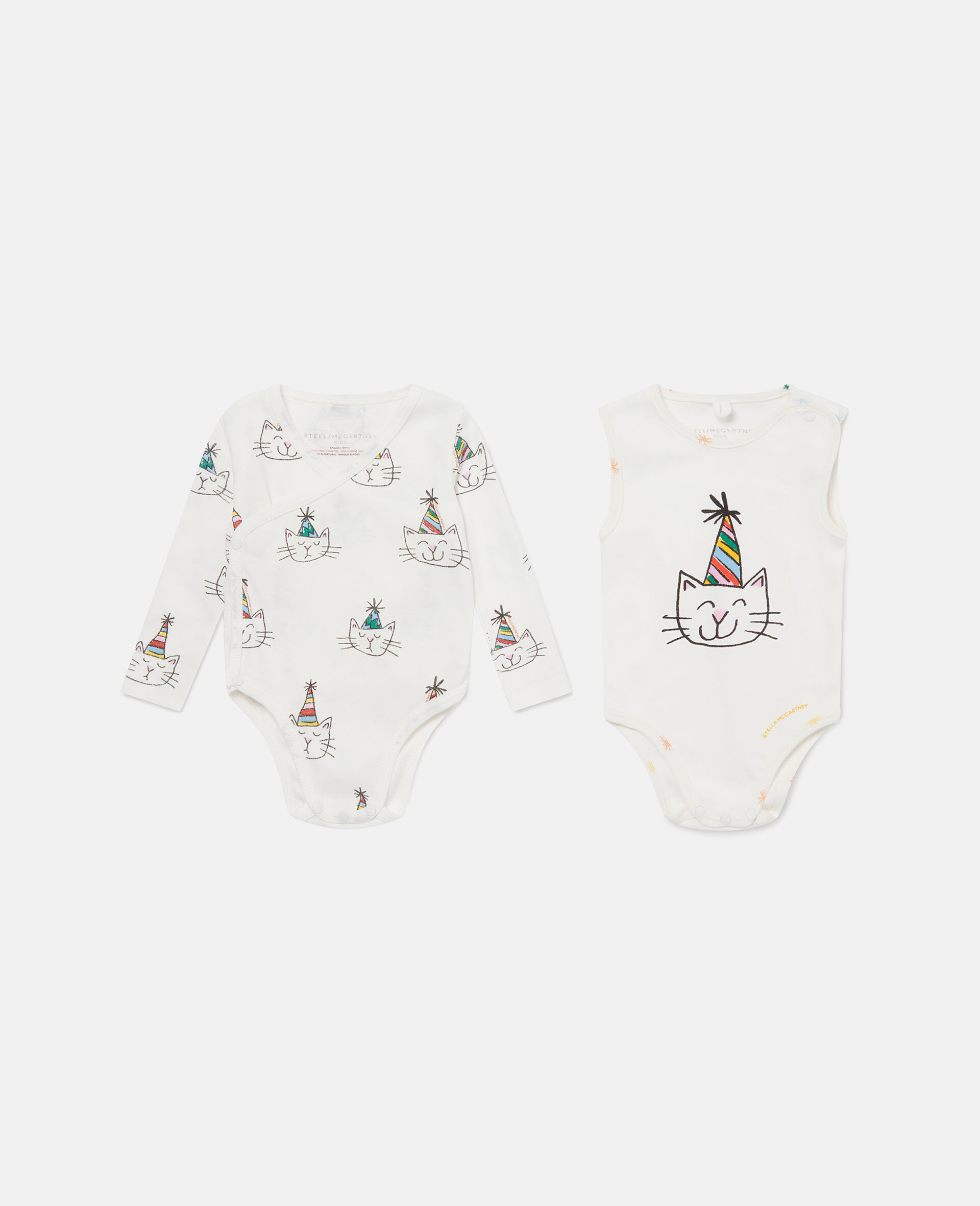 Cat Graphic Print Romper Set-Cream-large image number 0