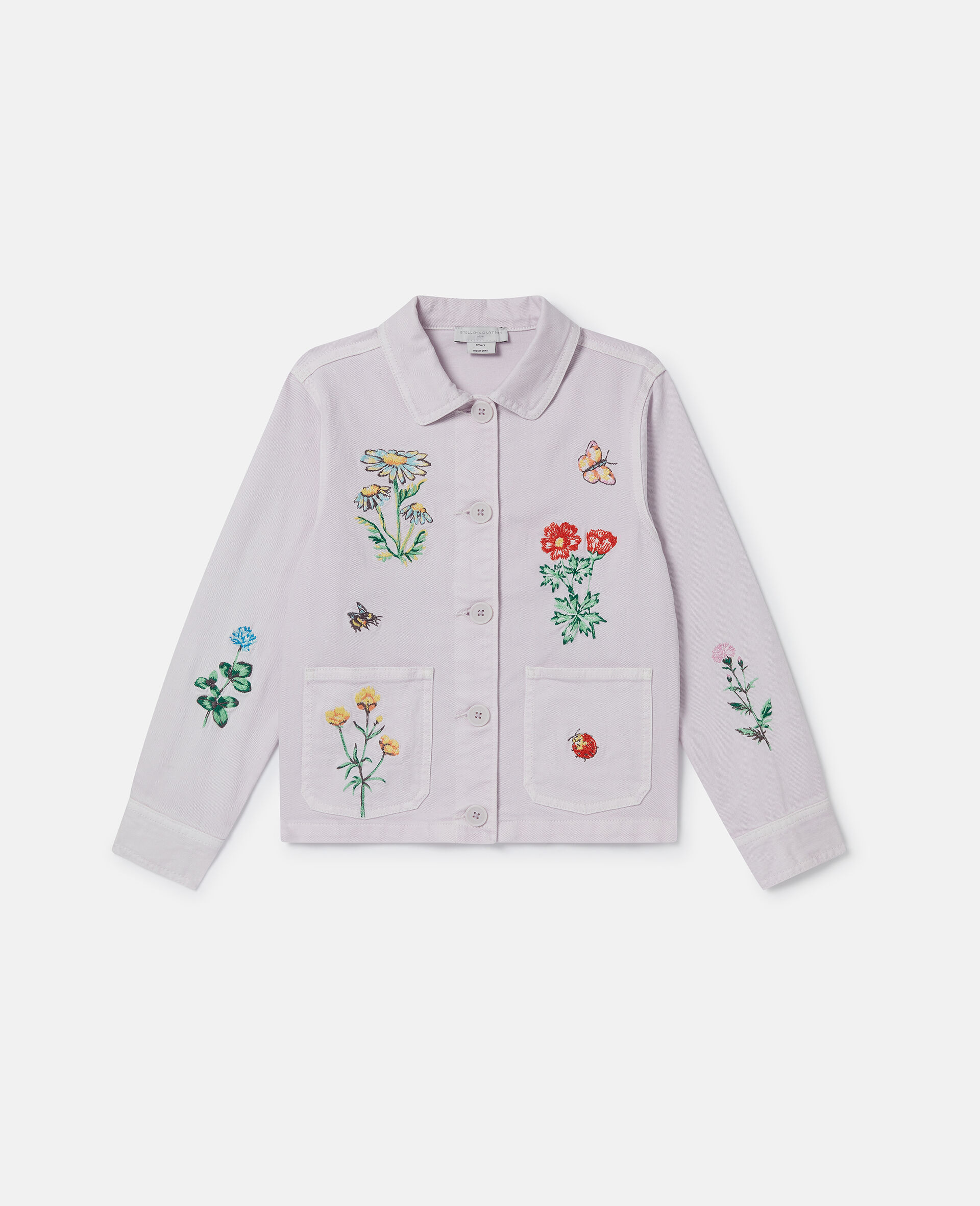 Flower Embroidered Collared Jacket-Purple-large image number 0