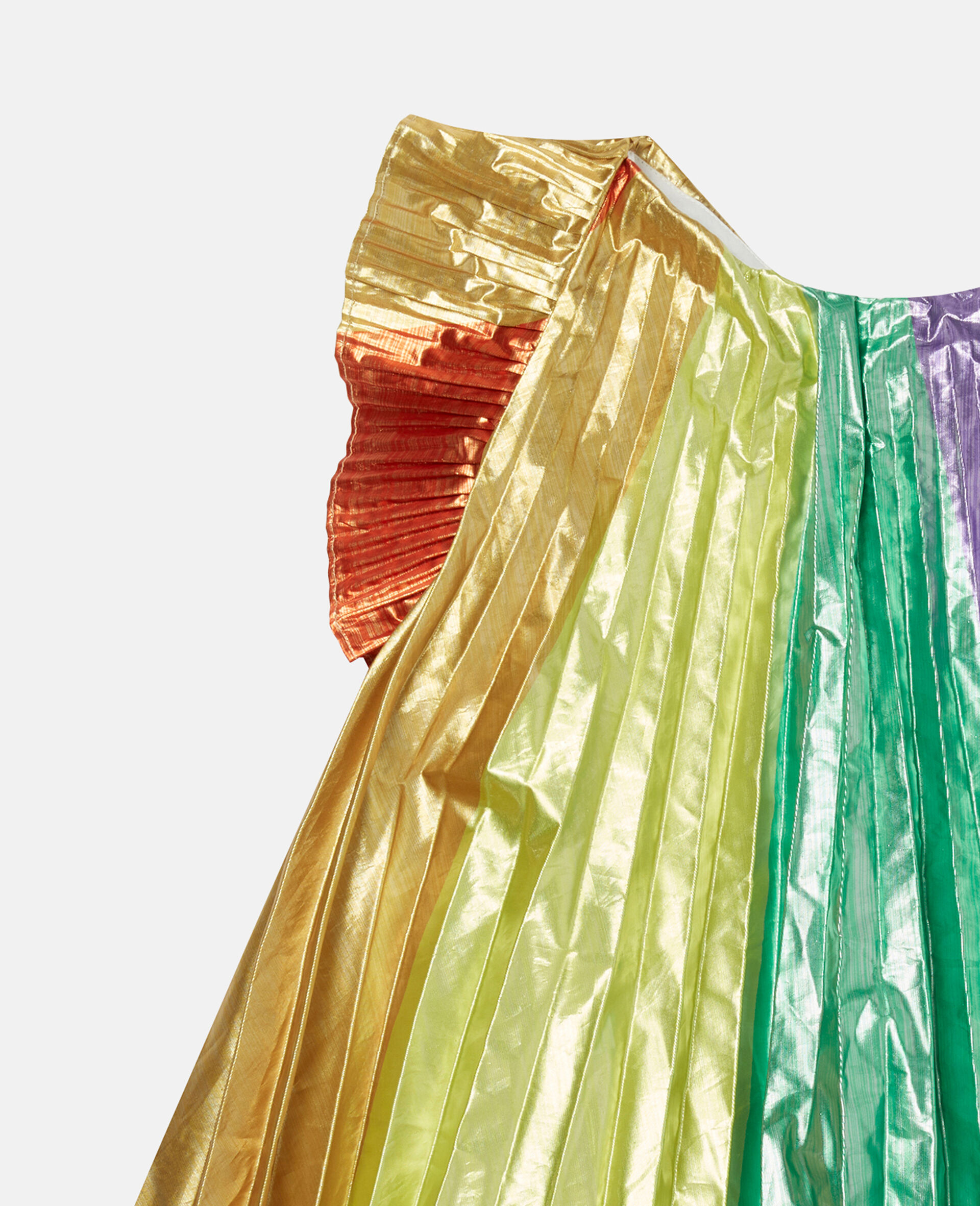 Rainbow Striped Pleated Taffeta Dress-Multicolour-large image number 1