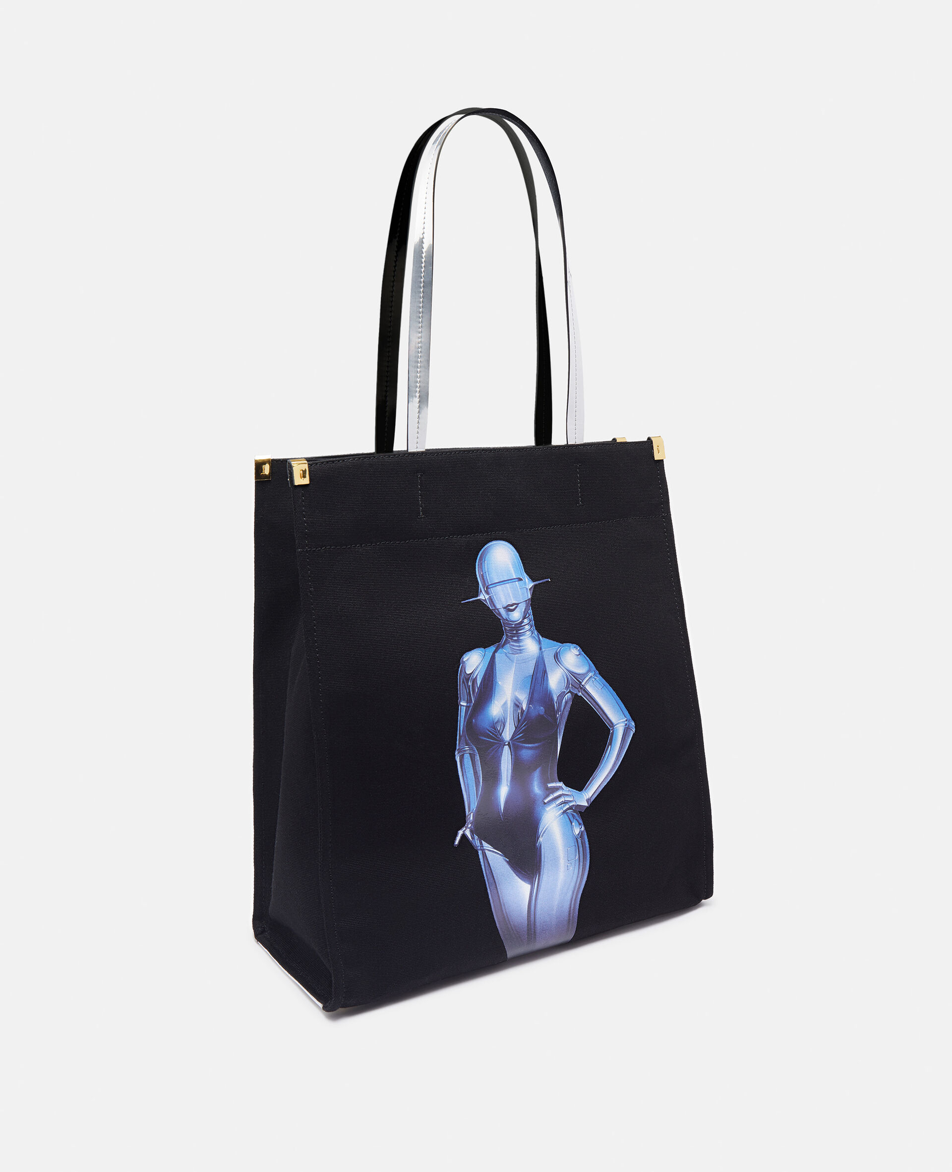 Sexy Robot Graphic Organic Cotton Canvas Tote Bag-Black-large image number 1