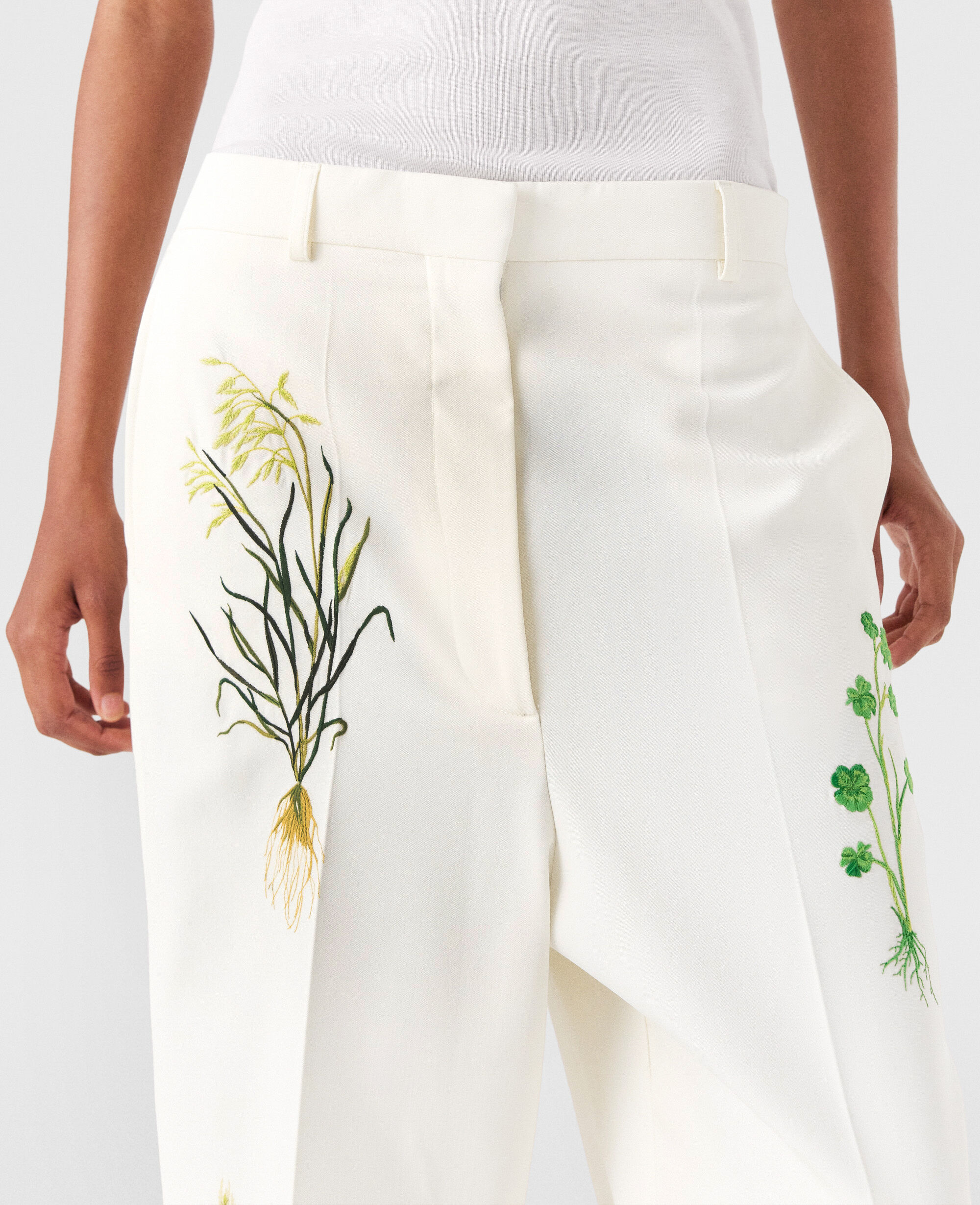 パンツ Stella McCartney FW25 (640292 3CU7031262) Women Cream Low-Rise Floral Straight-Leg Trousers | Stella