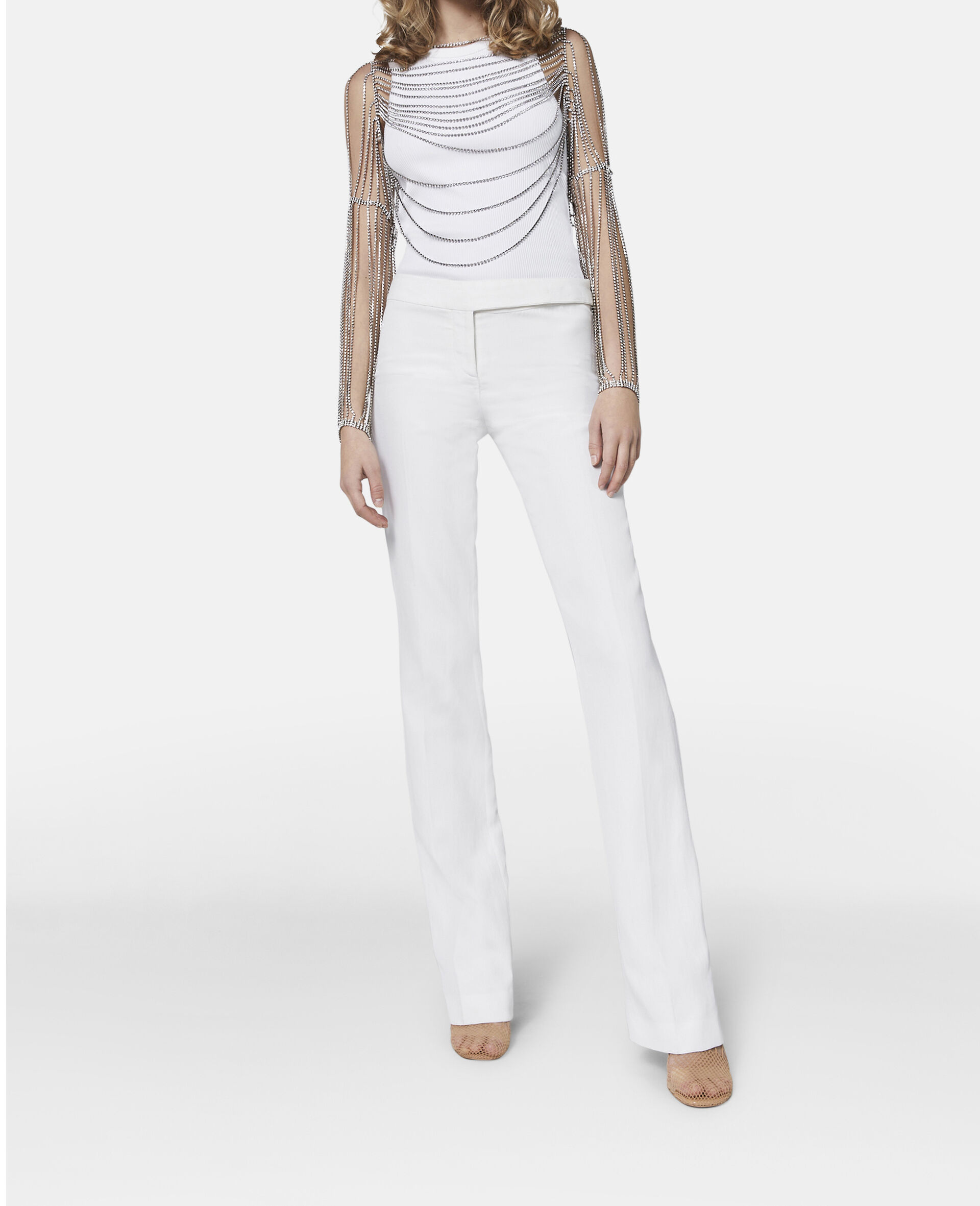 Crystal Chain Sleeve Top-White-large image number 0